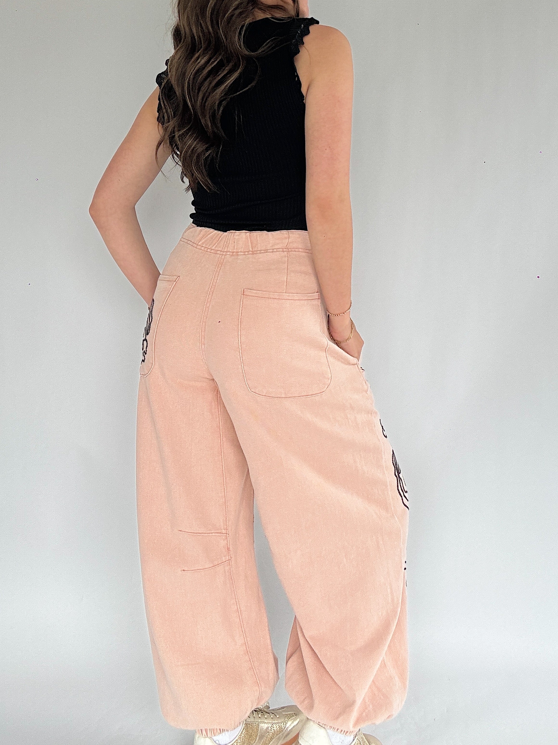 Eastwood Embroidered Pants Coral Back