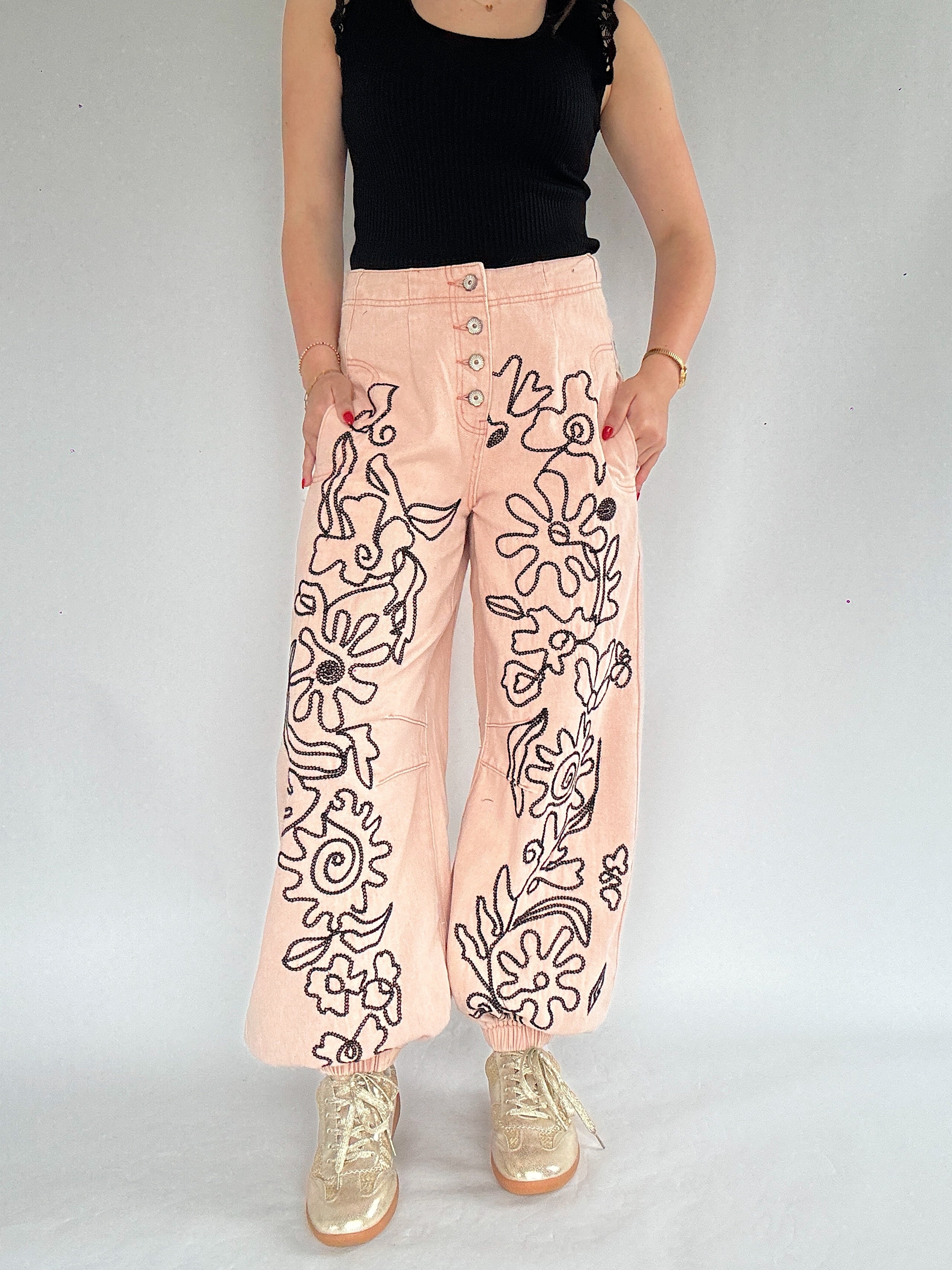 Eastwood Embroidered Pants Coral Front