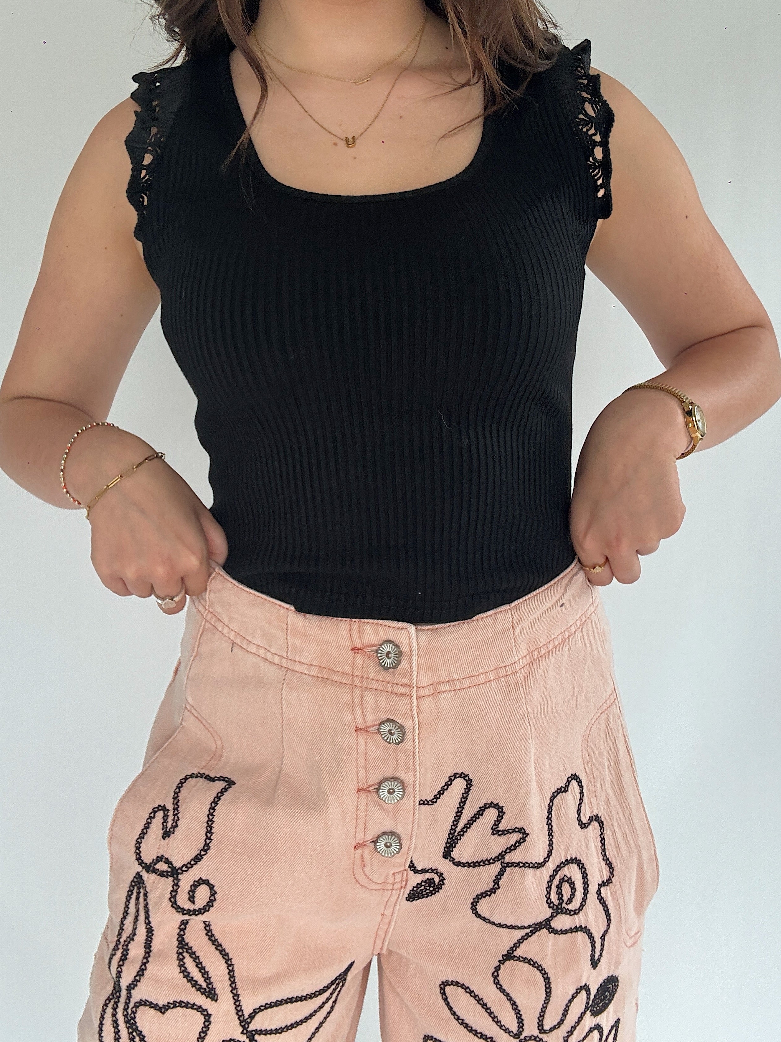 Eastwood Embroidered Pants Coral Waist