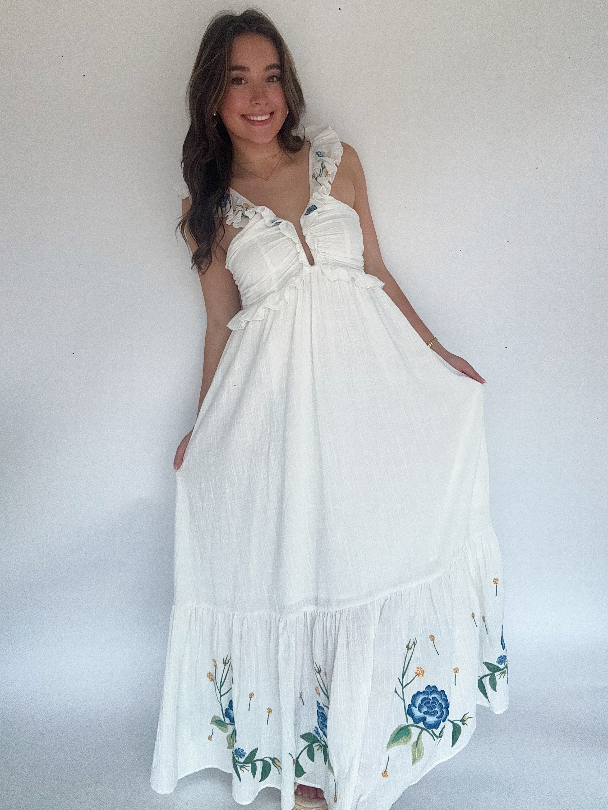 Elina Embroidered Maxi Dress Front