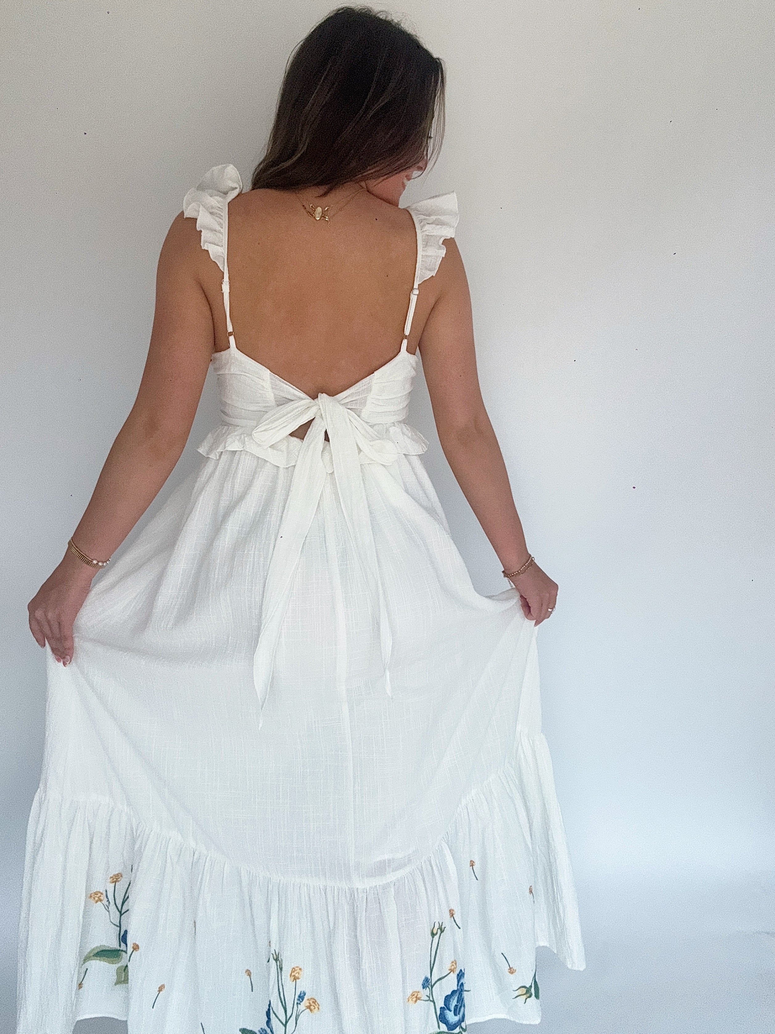 Elina Embroidered Maxi Dress Back