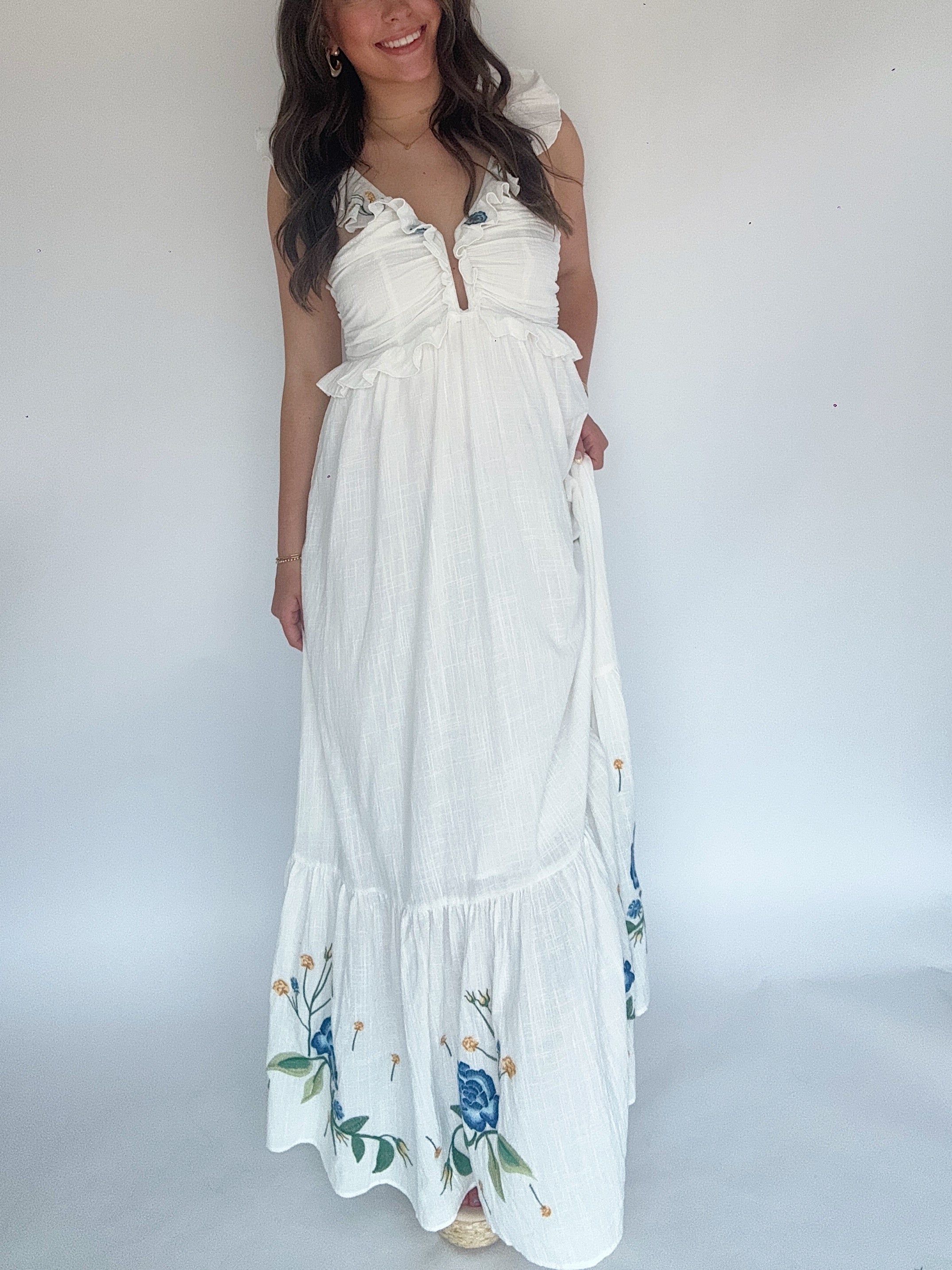 Elina Embroidered Maxi Dress Front