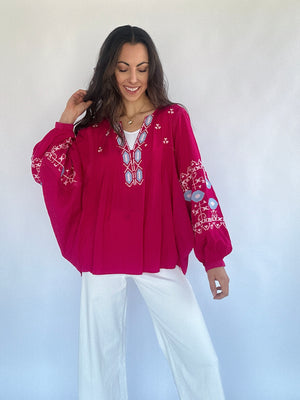 Duet Embroidered Top - Magenta