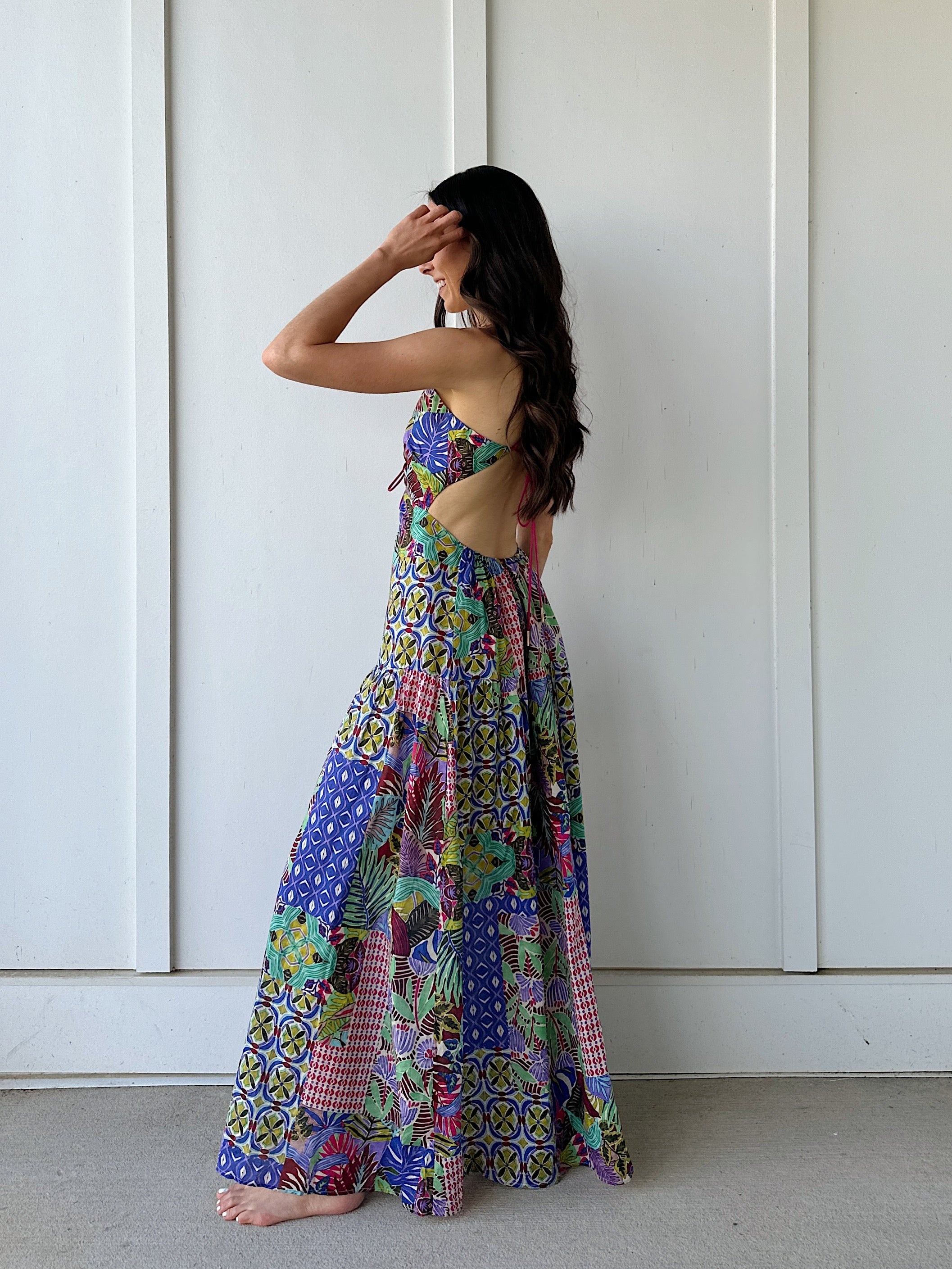 gardenia maxi dress Lined Poplin Maxi Dress With Drawcord Waist-Gardenia Tribal Fashion