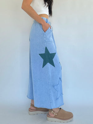 Starred Wide Leg Pants - Blue