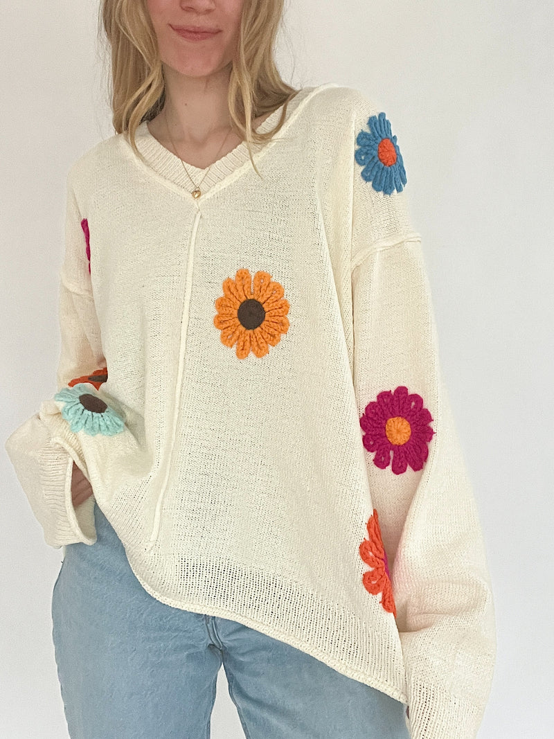 Flower Patch Sweater - Cream