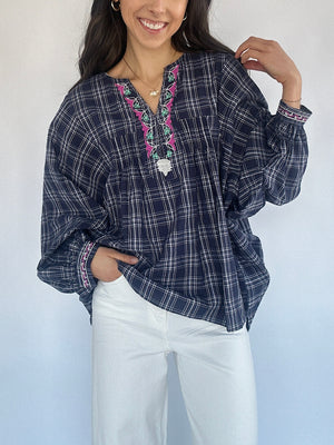 Blameless Plaid Embroidered Top