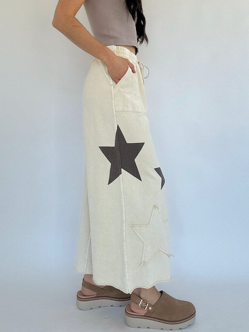 Starred Wide Leg Pants - Ecru