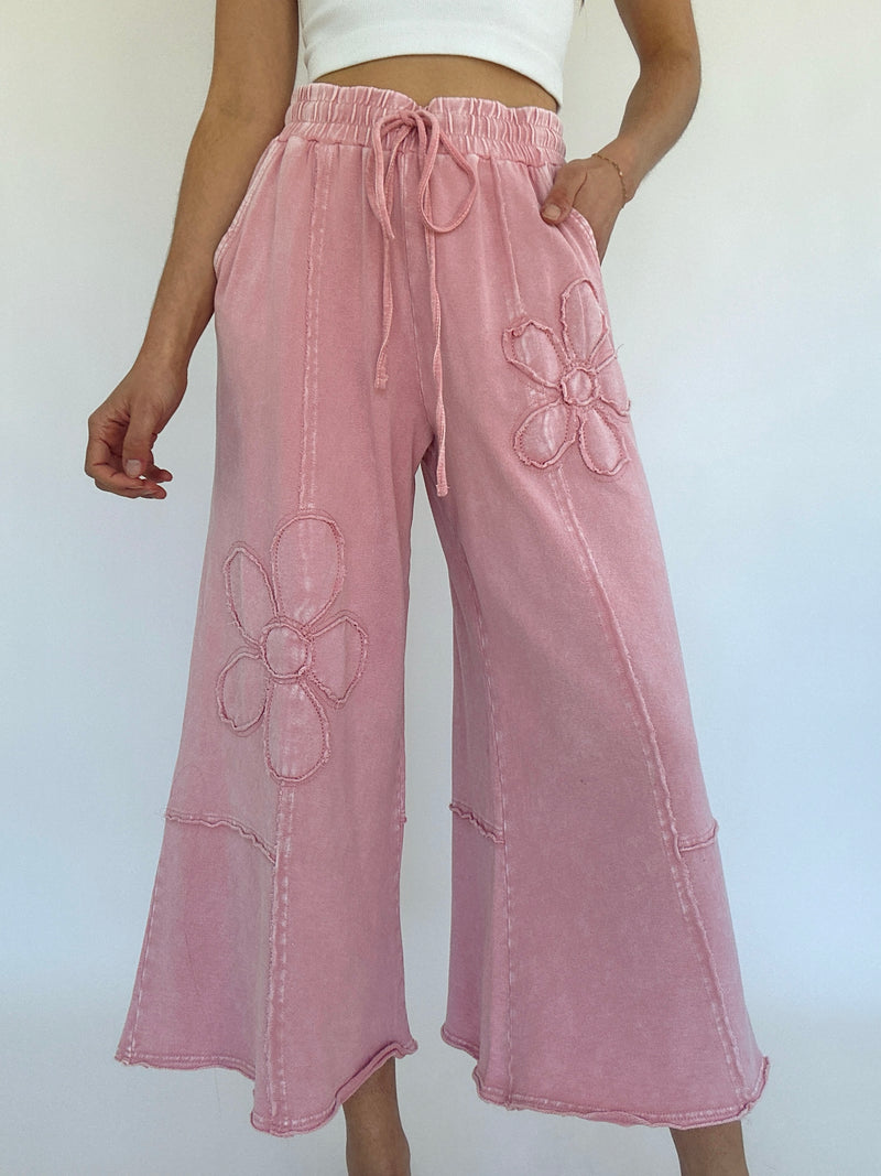 Flower Lane Wide Leg Pants - Rose