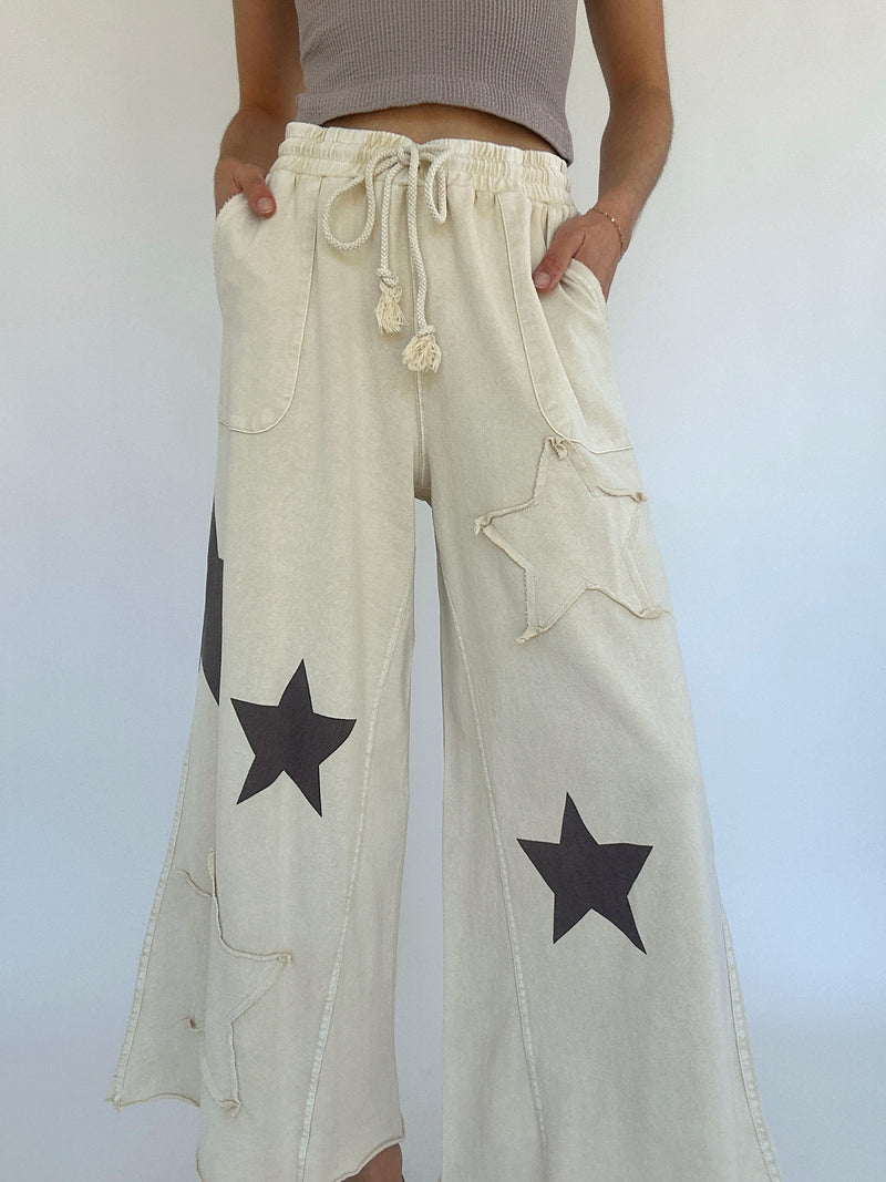 Starred Wide Leg Pants - Ecru