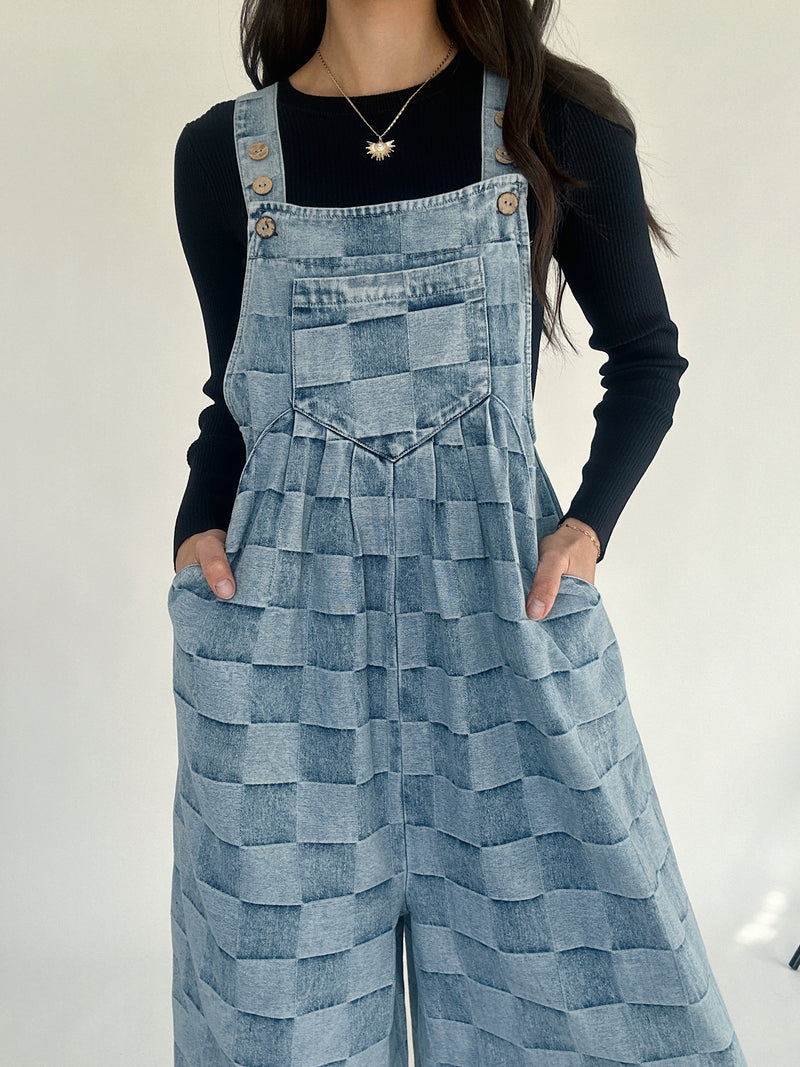 Come Back Checkered Denim Overalls