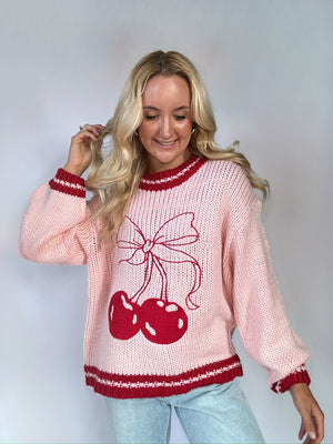 Cherry Ribbon Knit Sweater