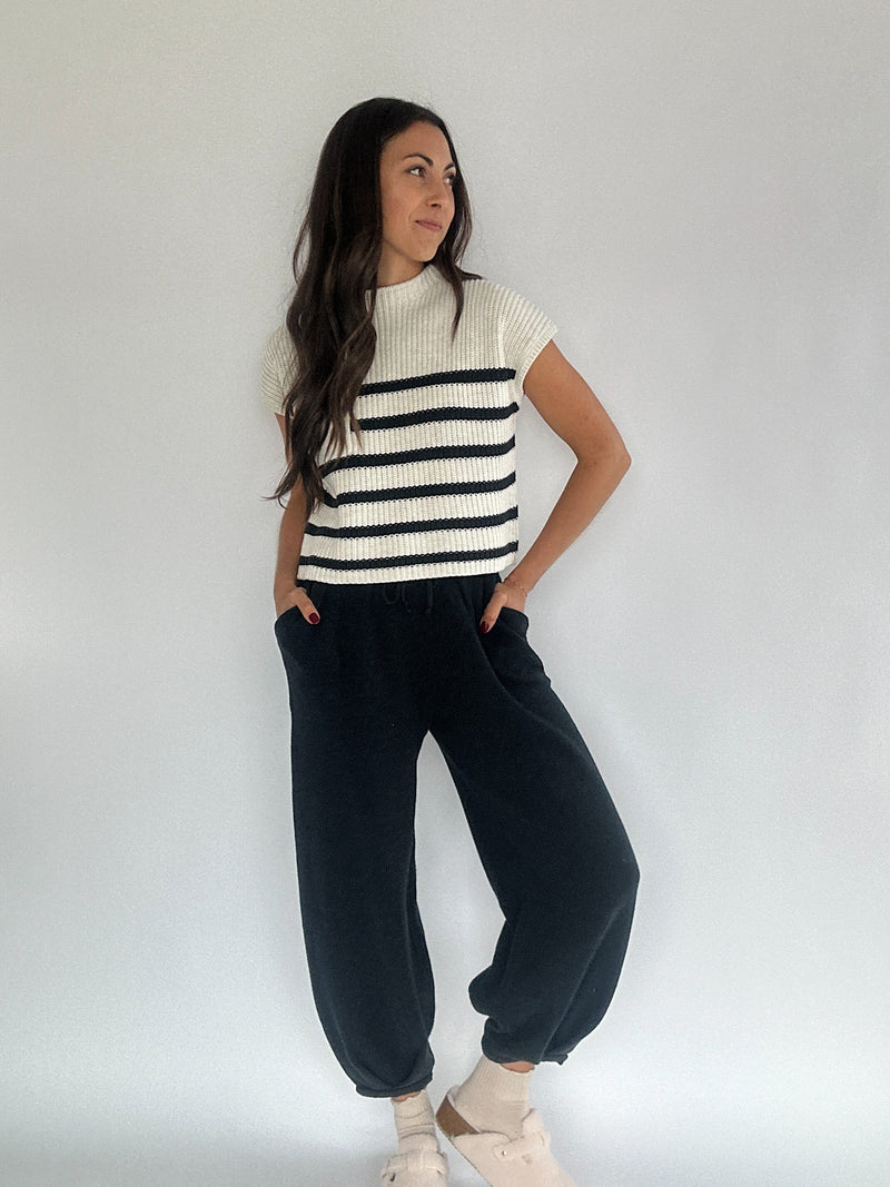 Stay Around Striped Knit Top - Charcoal