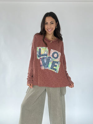 Love Patch Knit Top - Red Bean