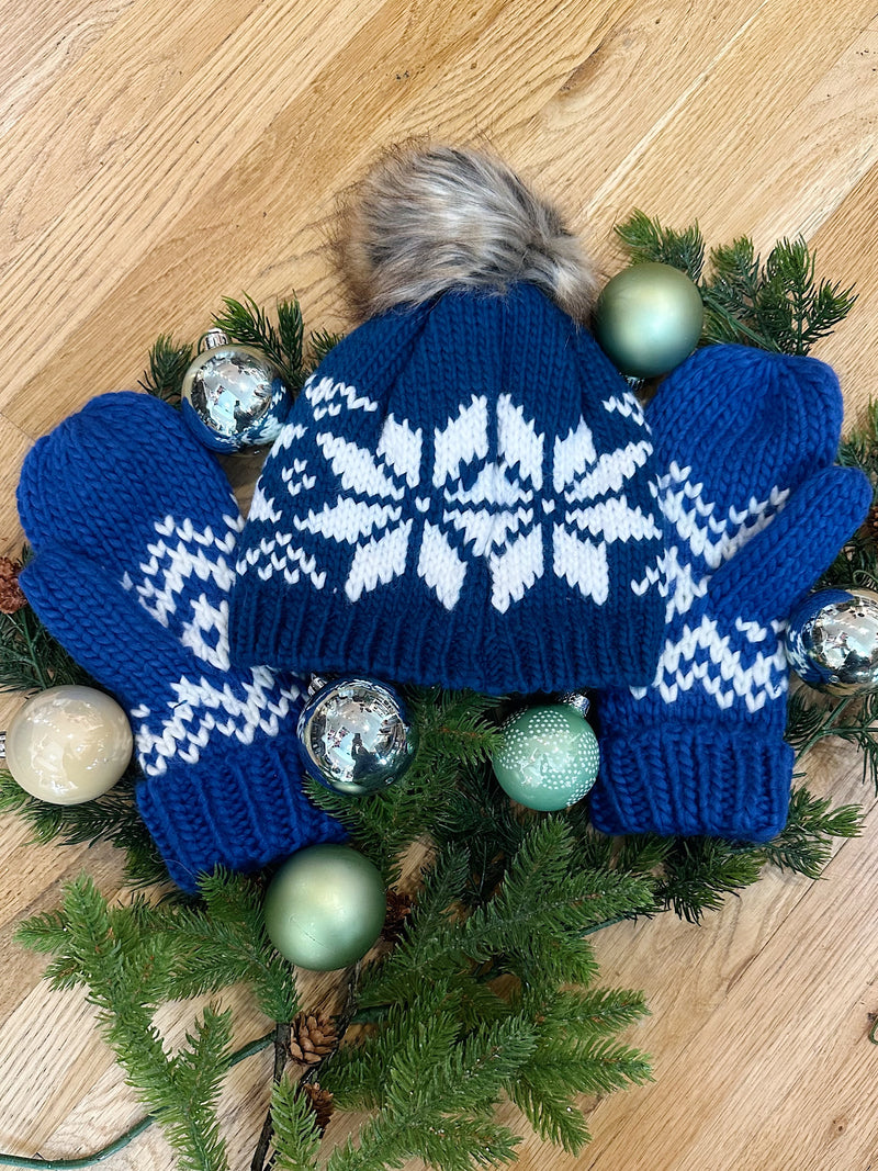 Blue & White Snowflake Pom Hat