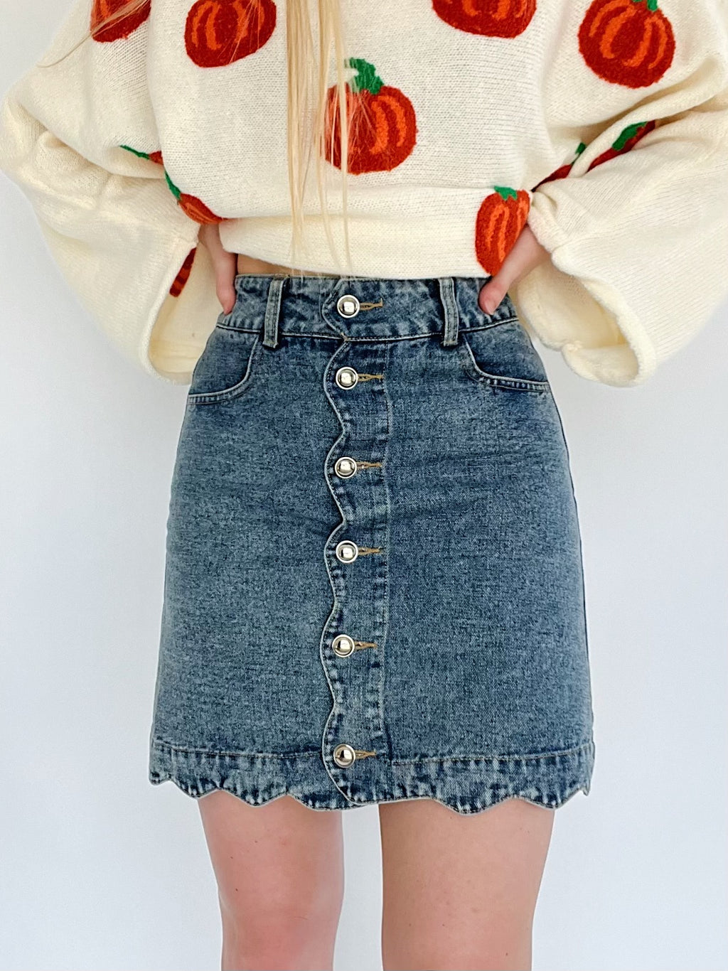 Scallop Denim Mini Skirt