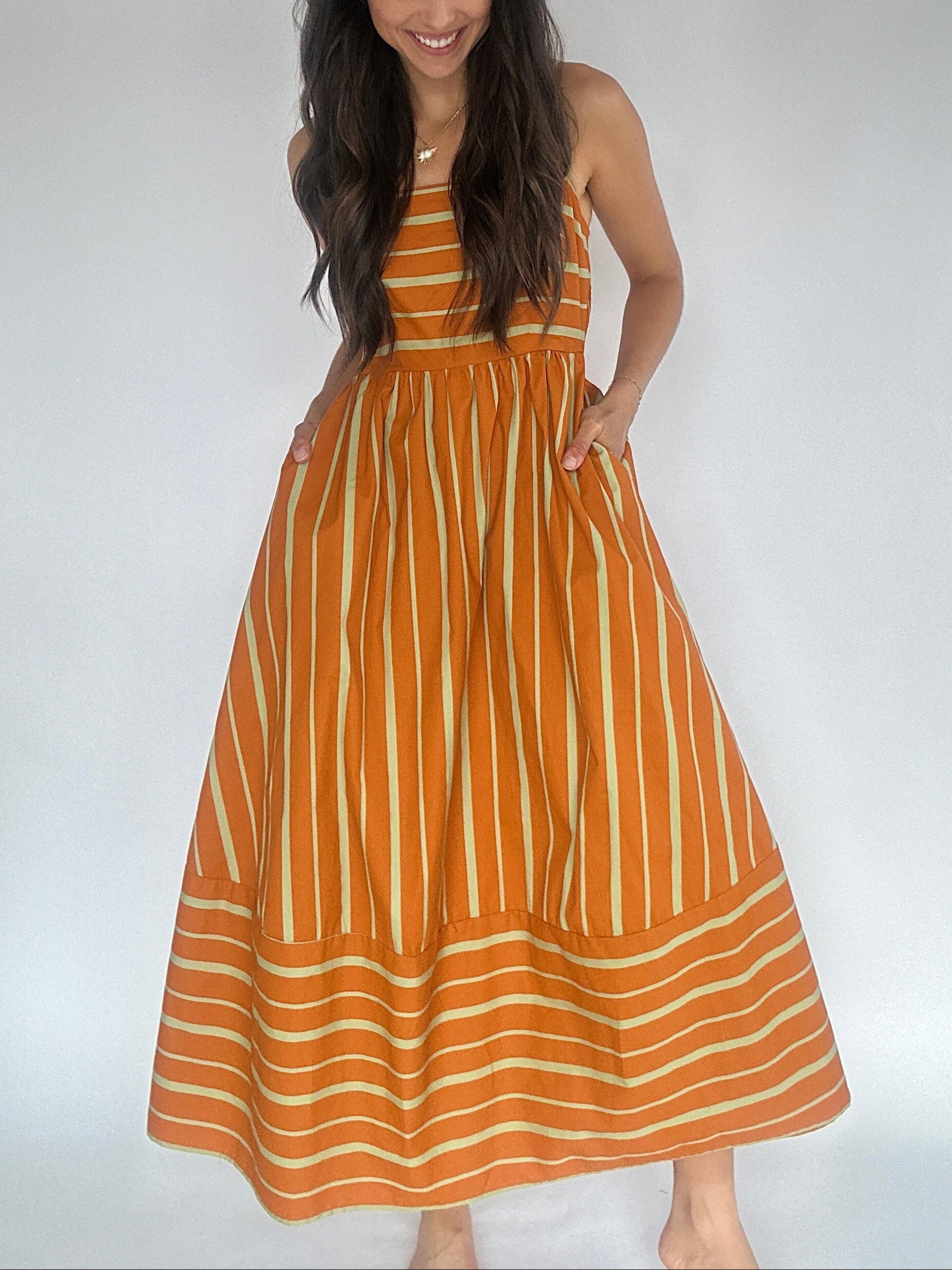 Fault Line Midi Dress Rust With Pockets