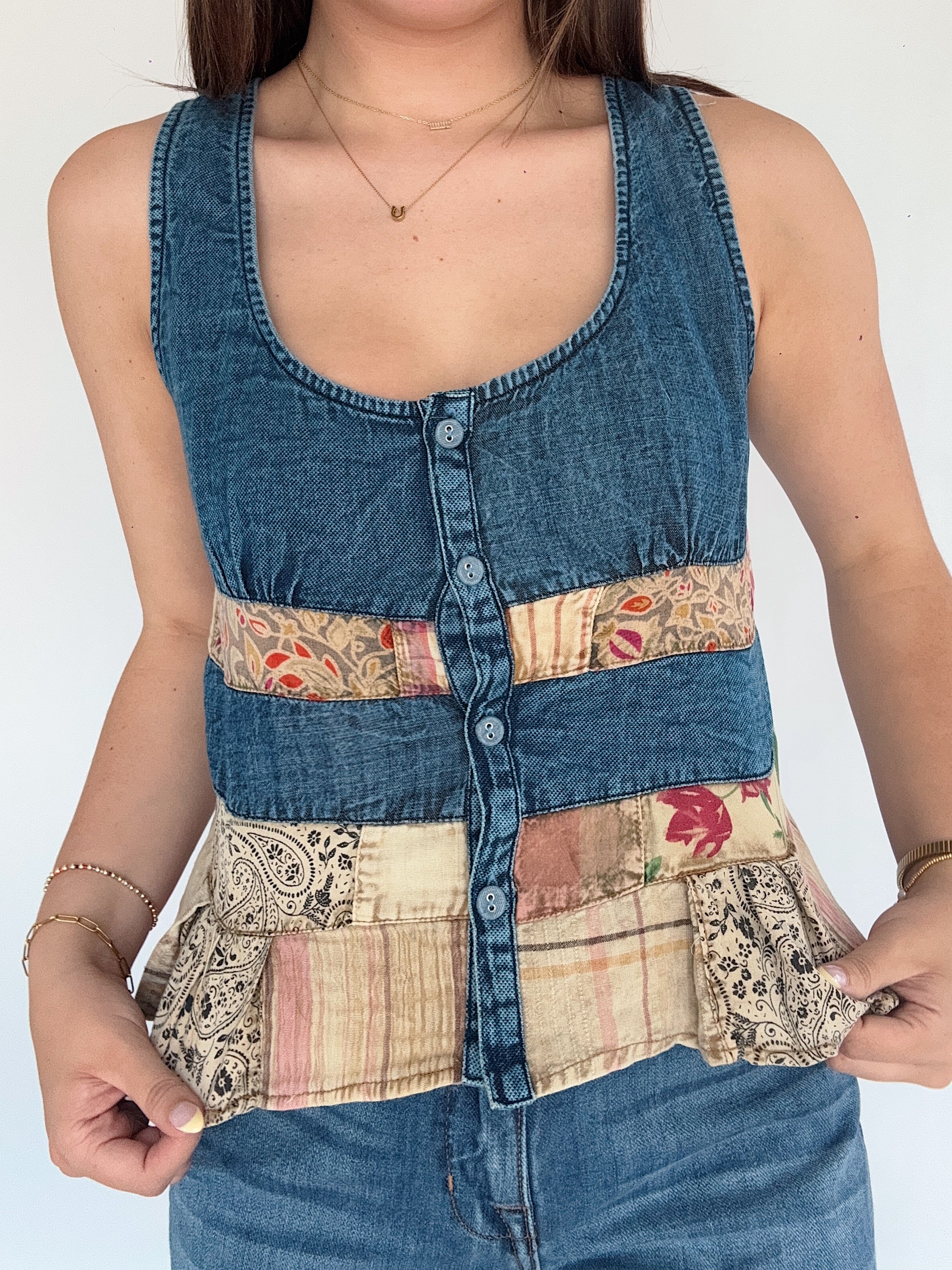 Hadley Denim Patchwork Tank Front