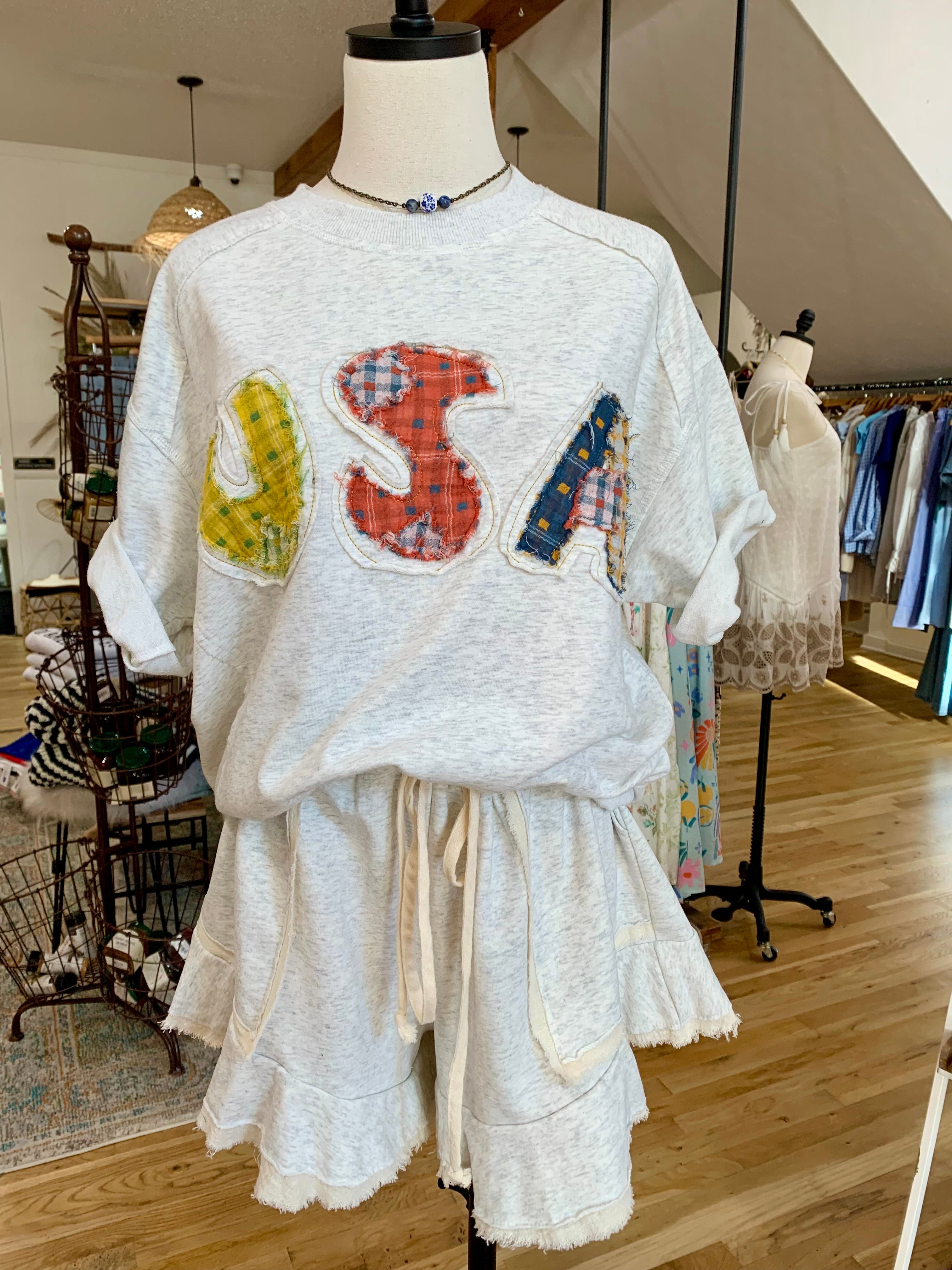 Henderson Ruffle Shorts With USA Top On Mannequin