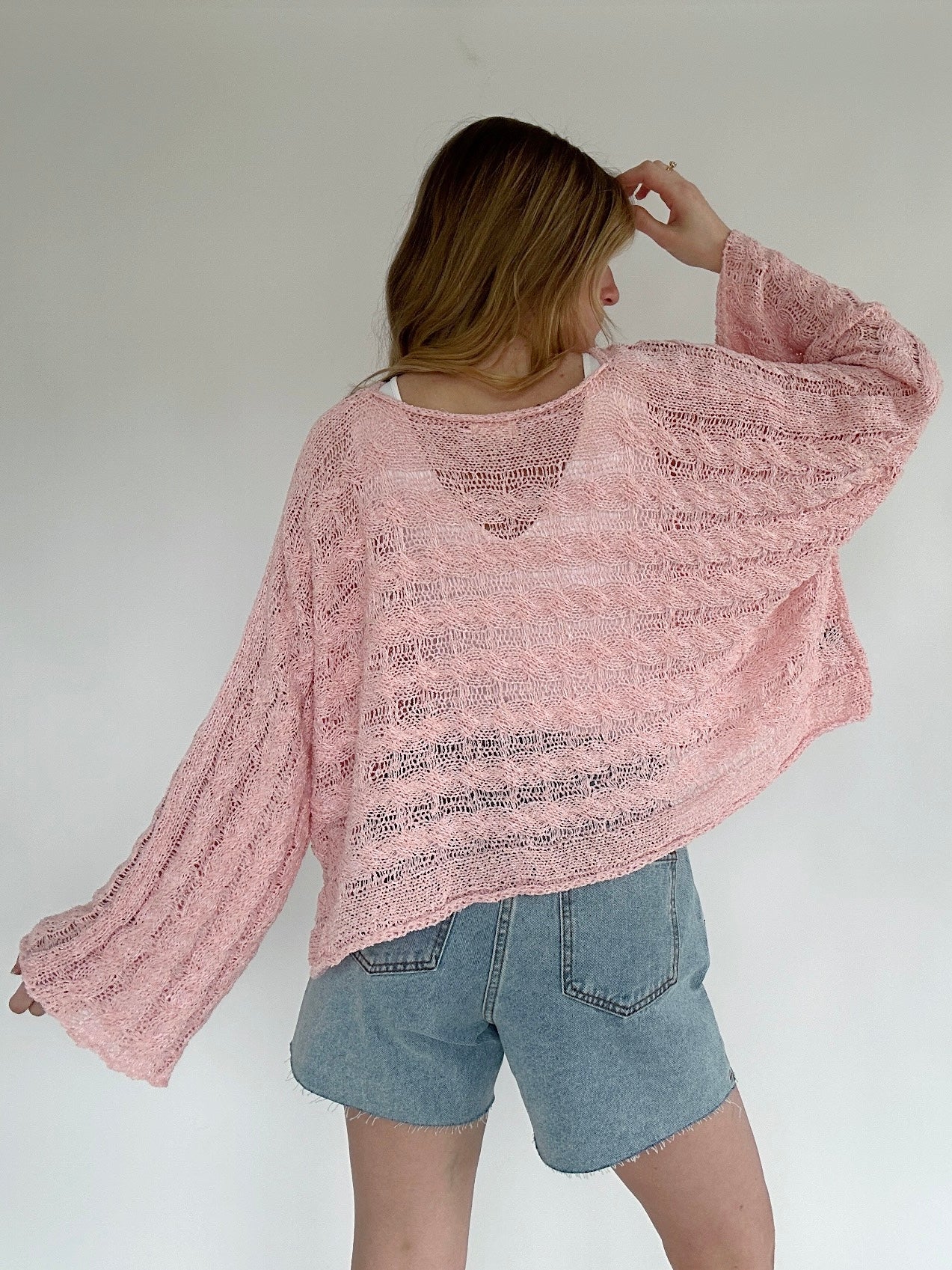 Hope You Do Knit Top Baby Pink Back
