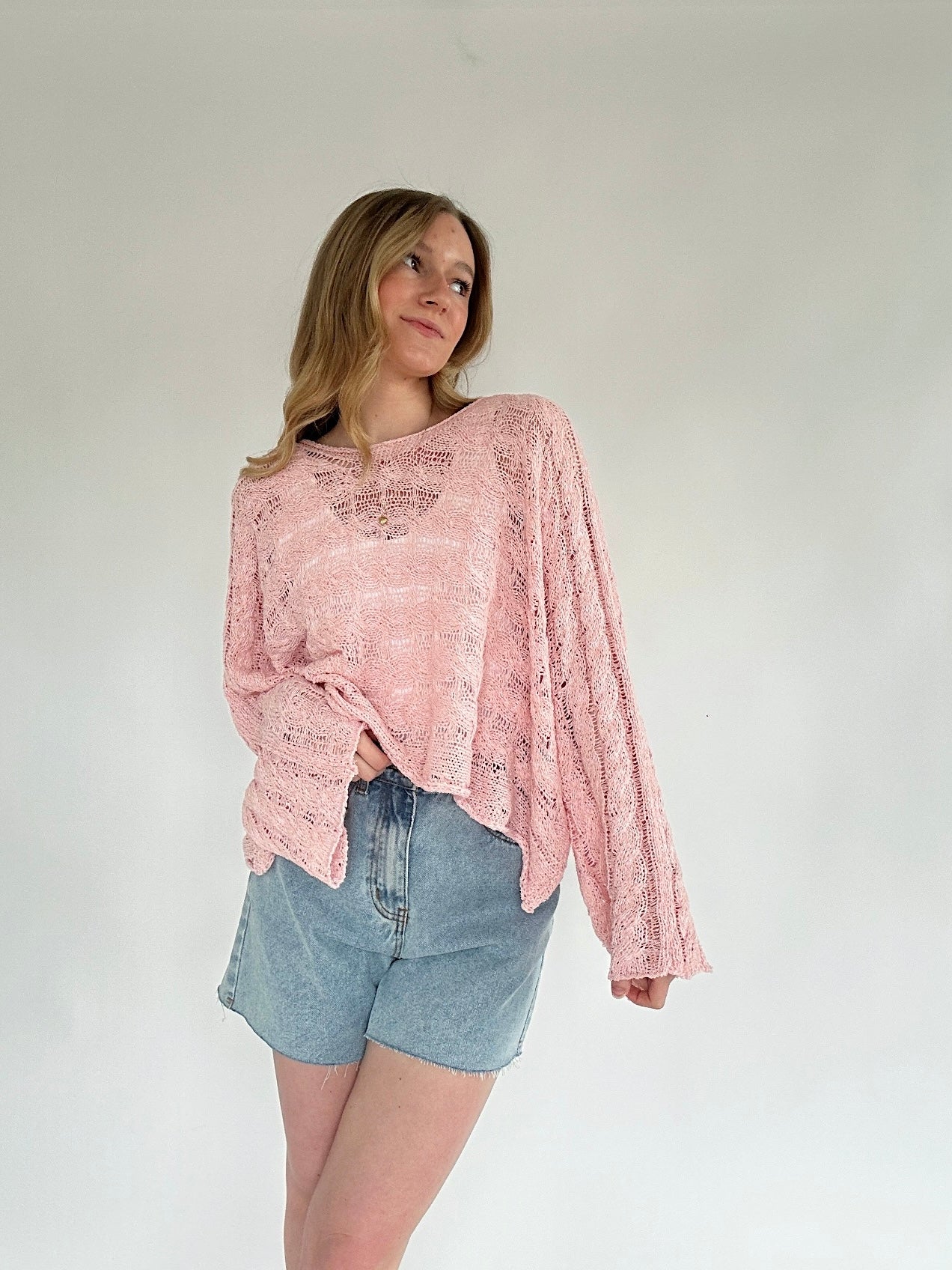 Hope You Do Knit Top Baby Pink Front