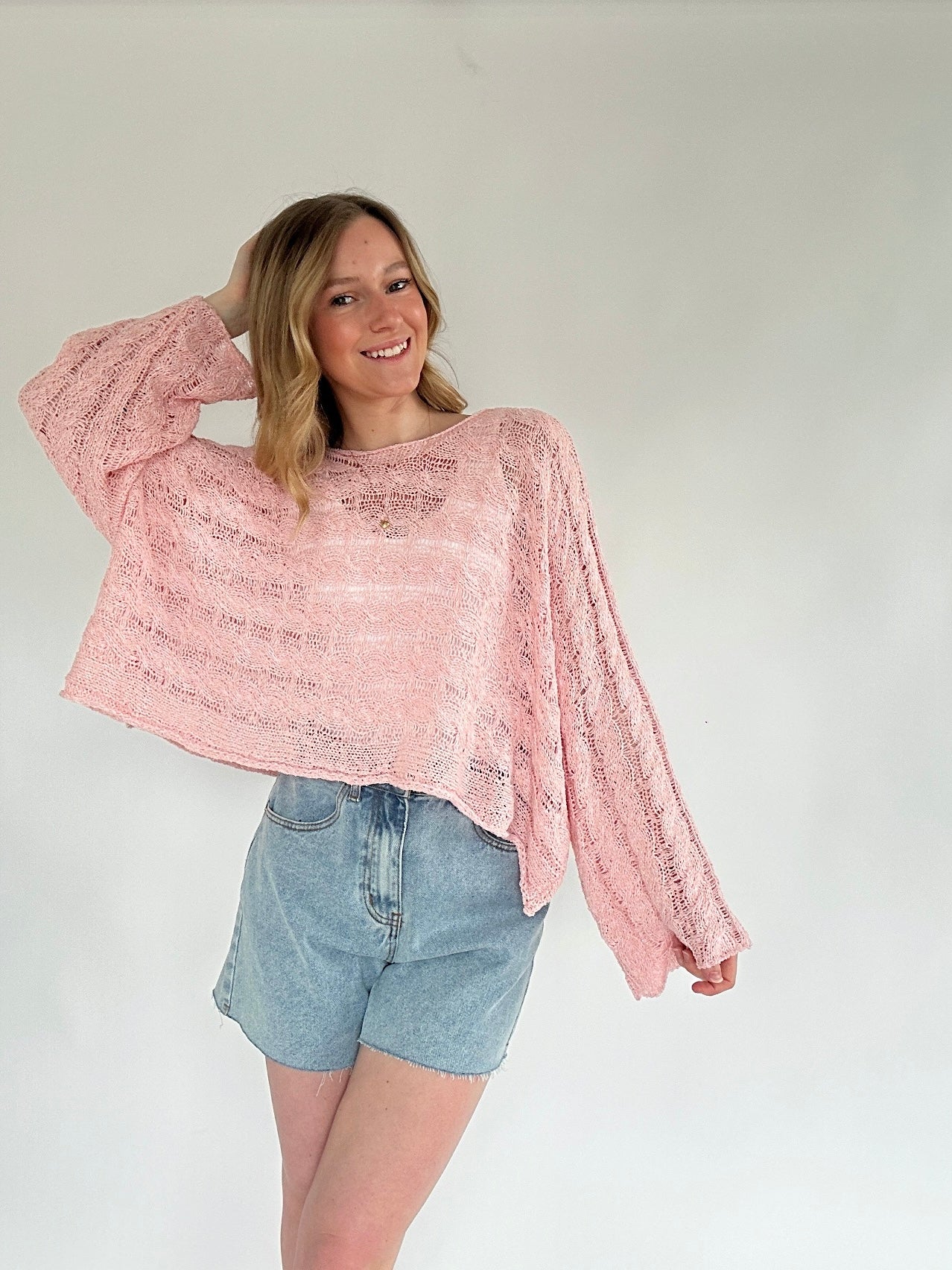 Hope You Do Knit Top Baby Pink With Shorts