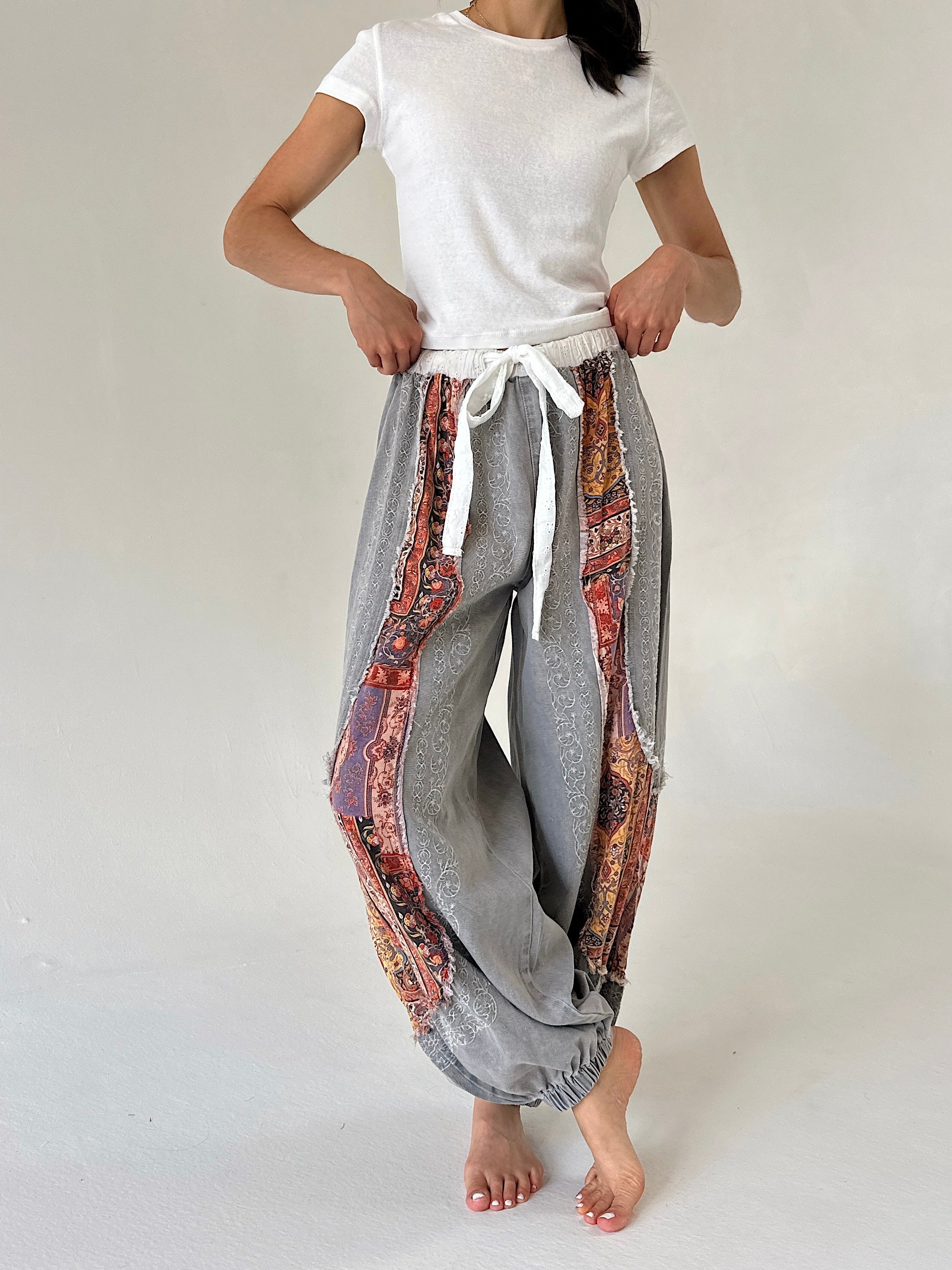 charcoal joggers with floral panels