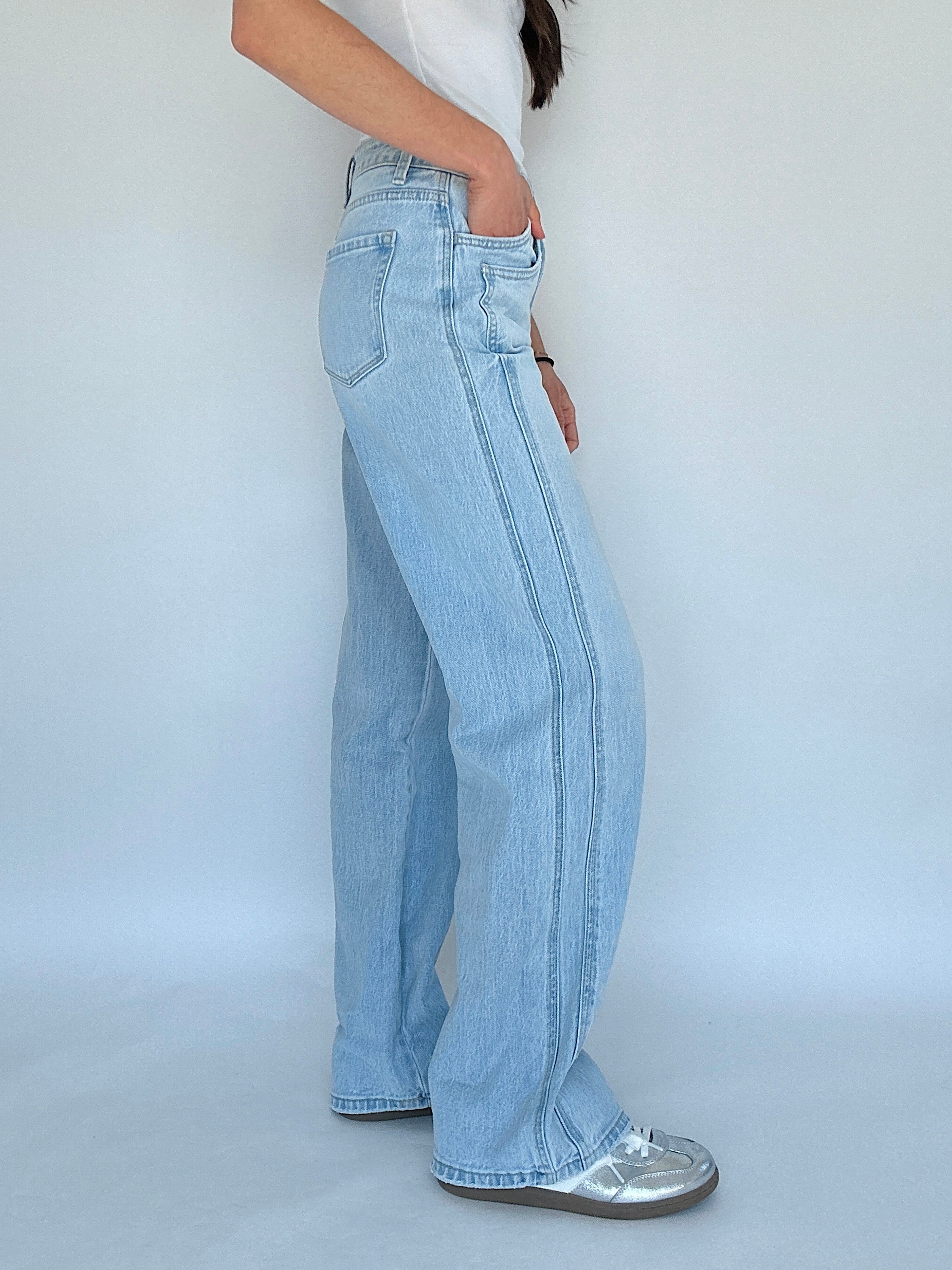 Kris Wide Leg Jeans Uncuffed Side