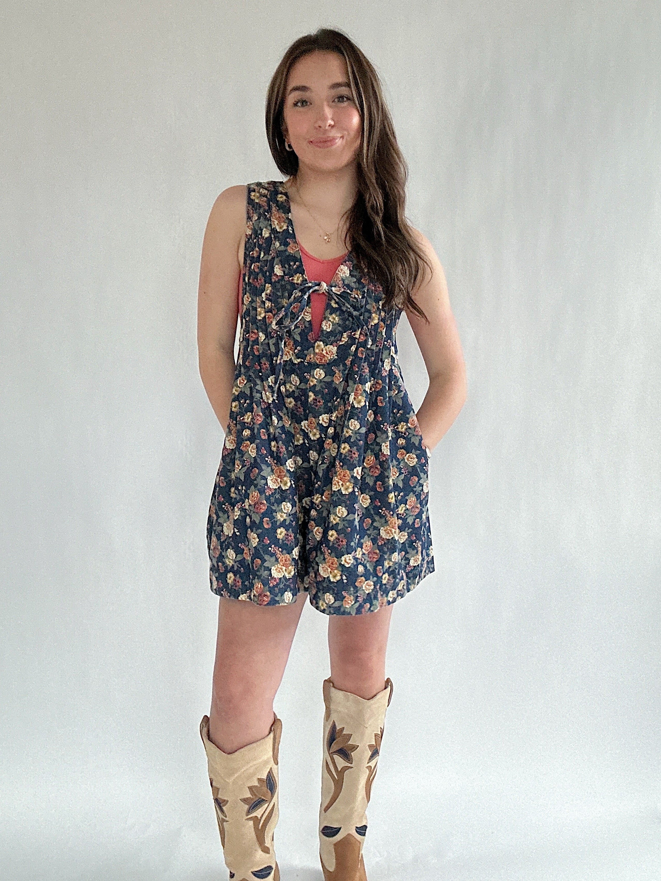 Langley Denim Romper Floral