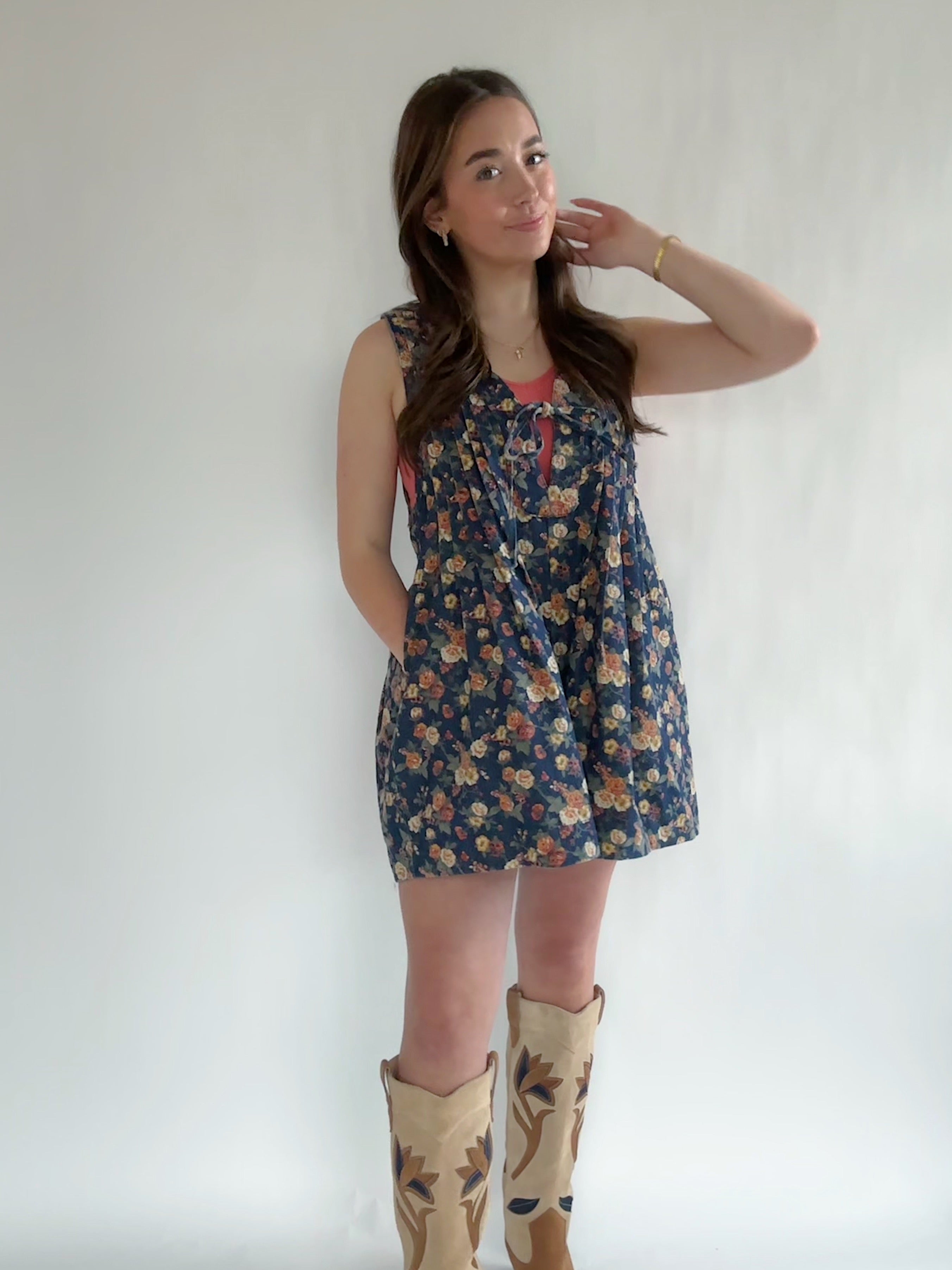 Langley Denim Romper Floral