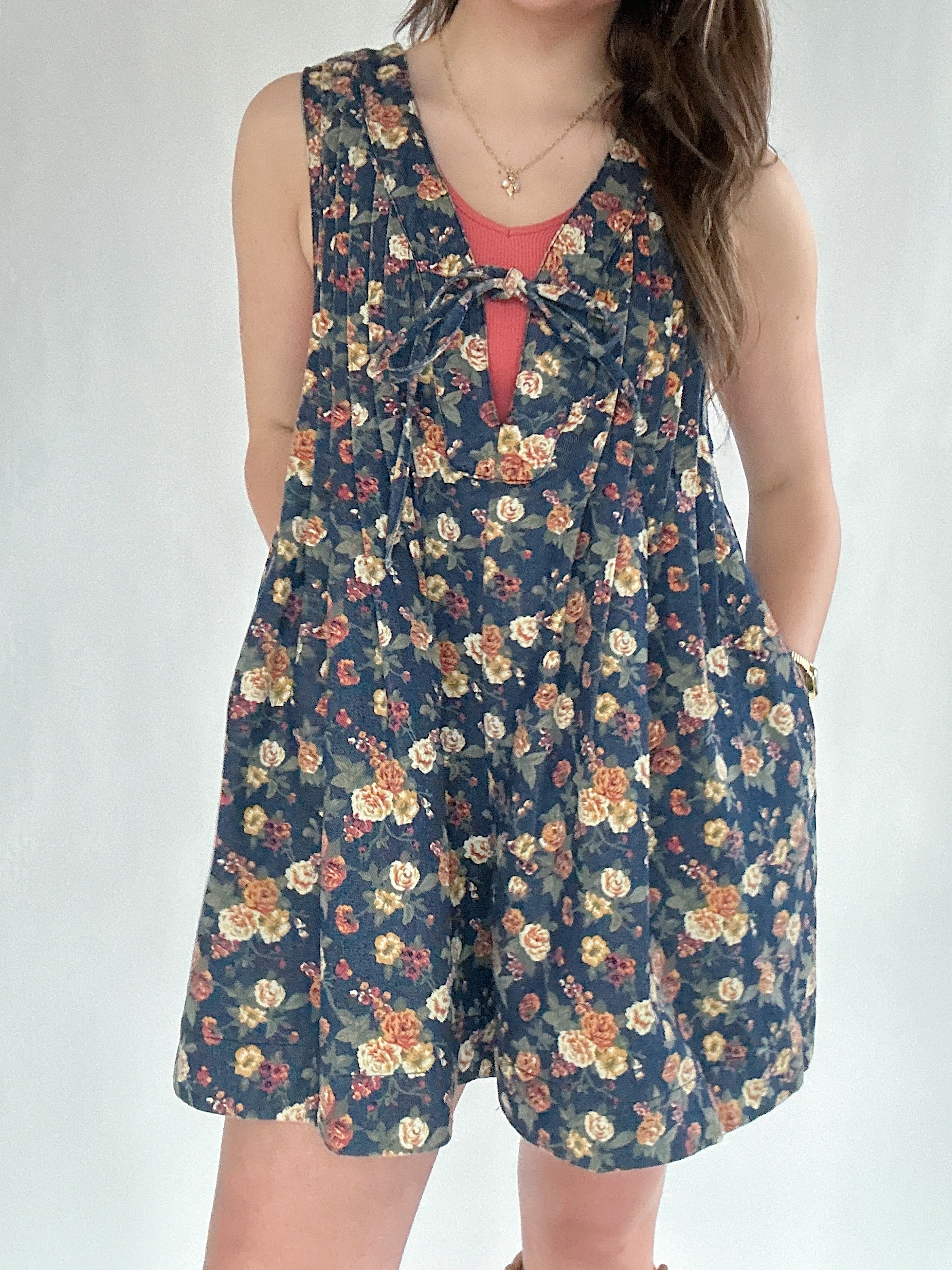 Langley Denim Romper Floral Detail