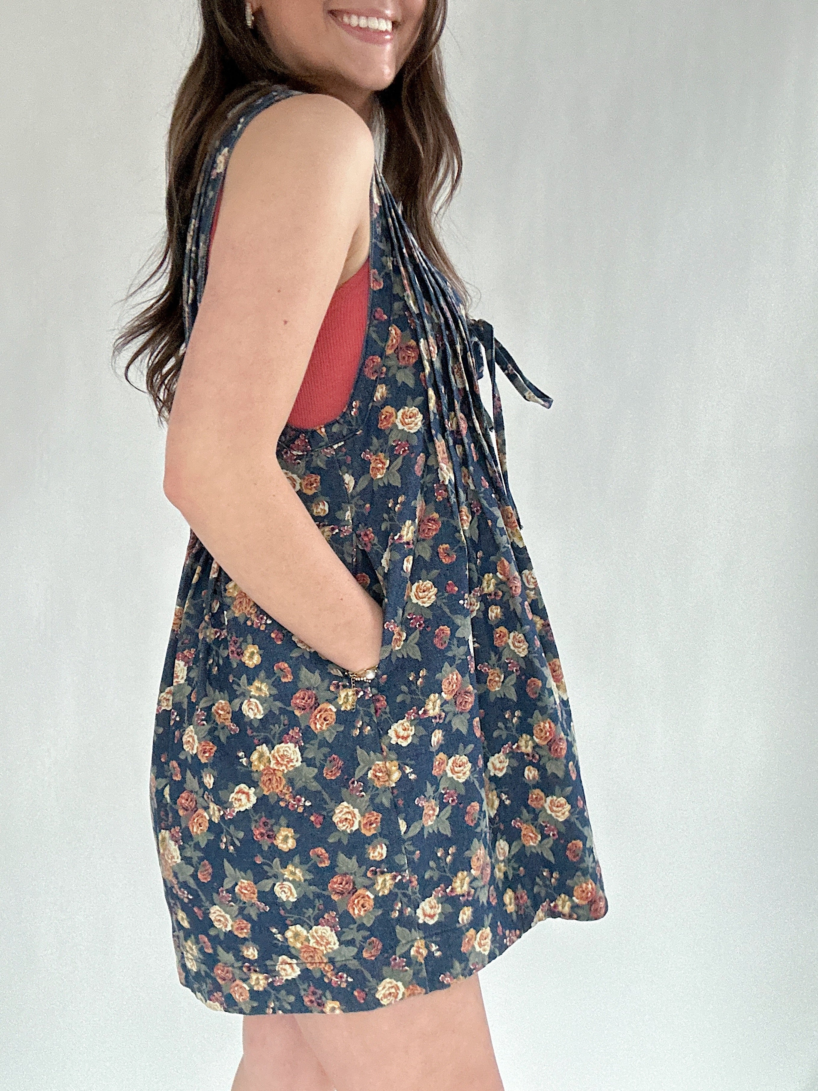 Langley Denim Romper Floral Side
