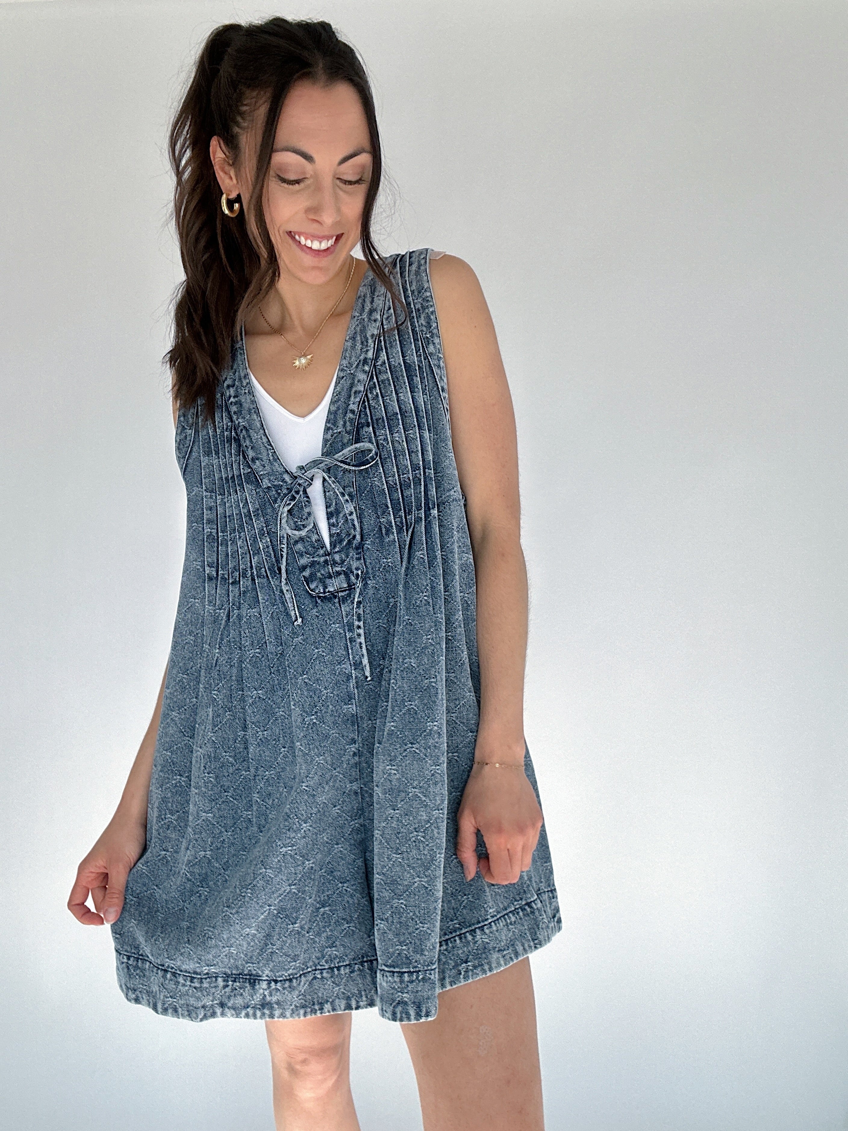 Langley Denim Romper Front
