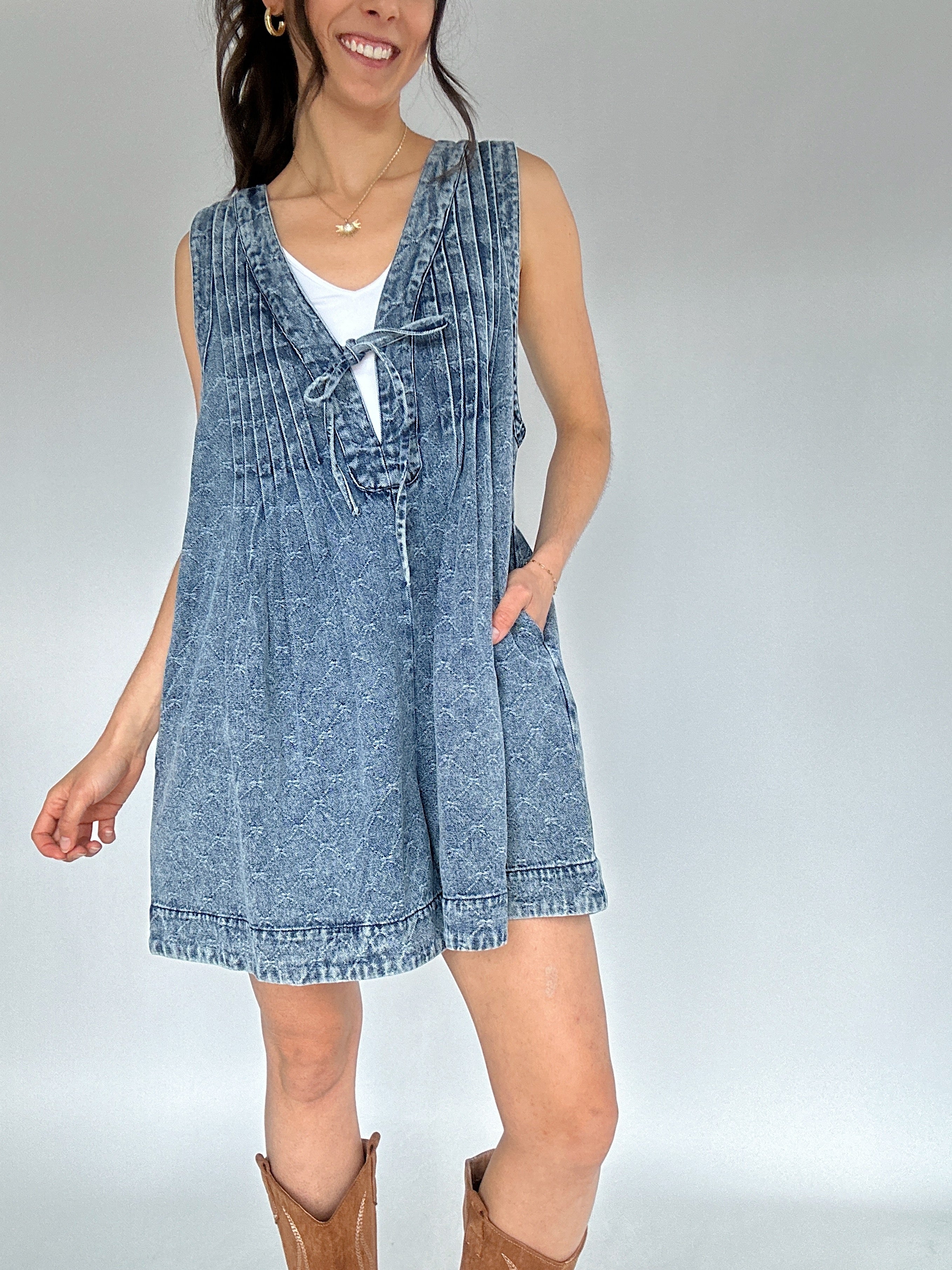 Langley Denim Romper Front