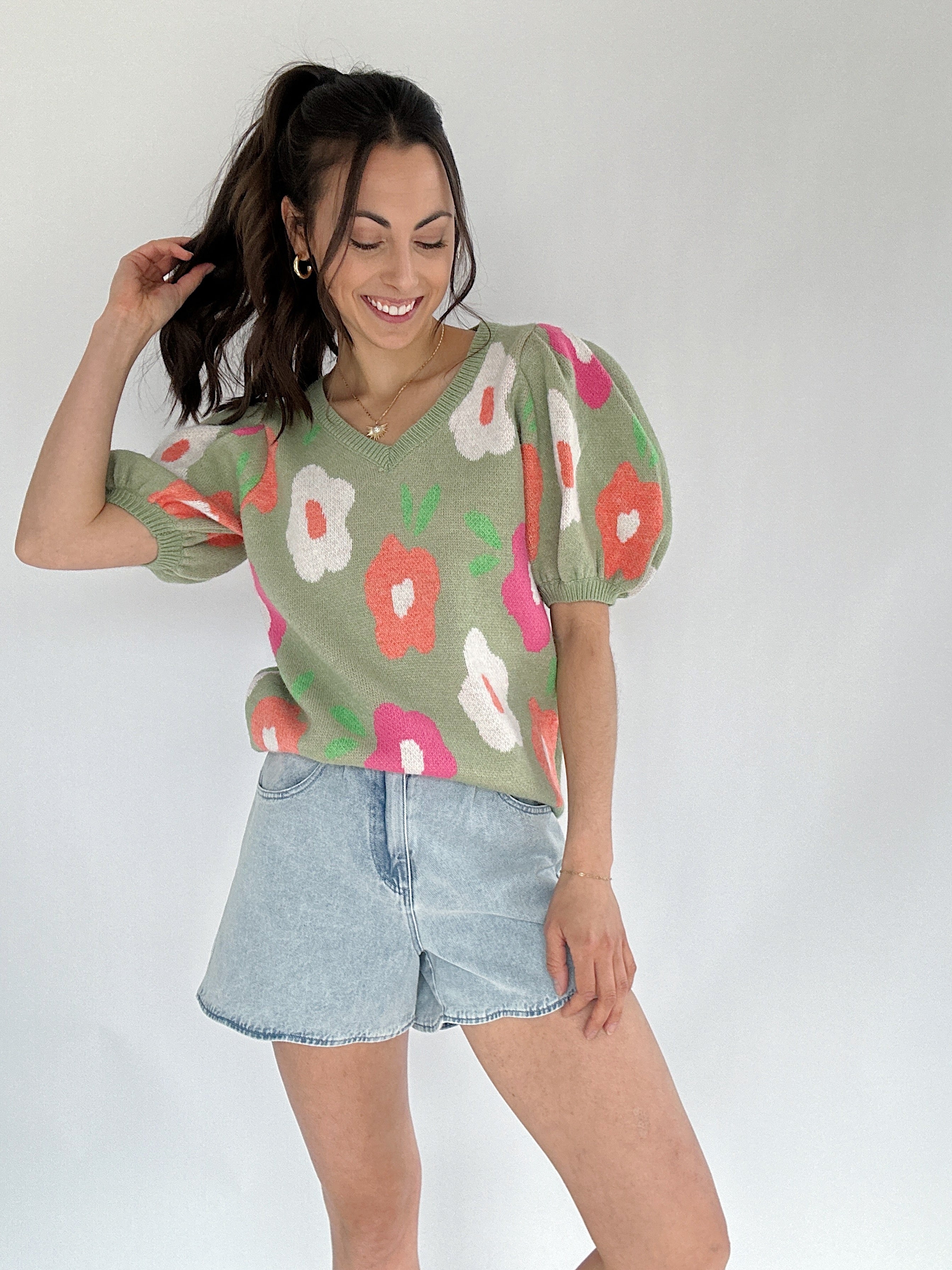 Lanie Floral Sweater Green Front