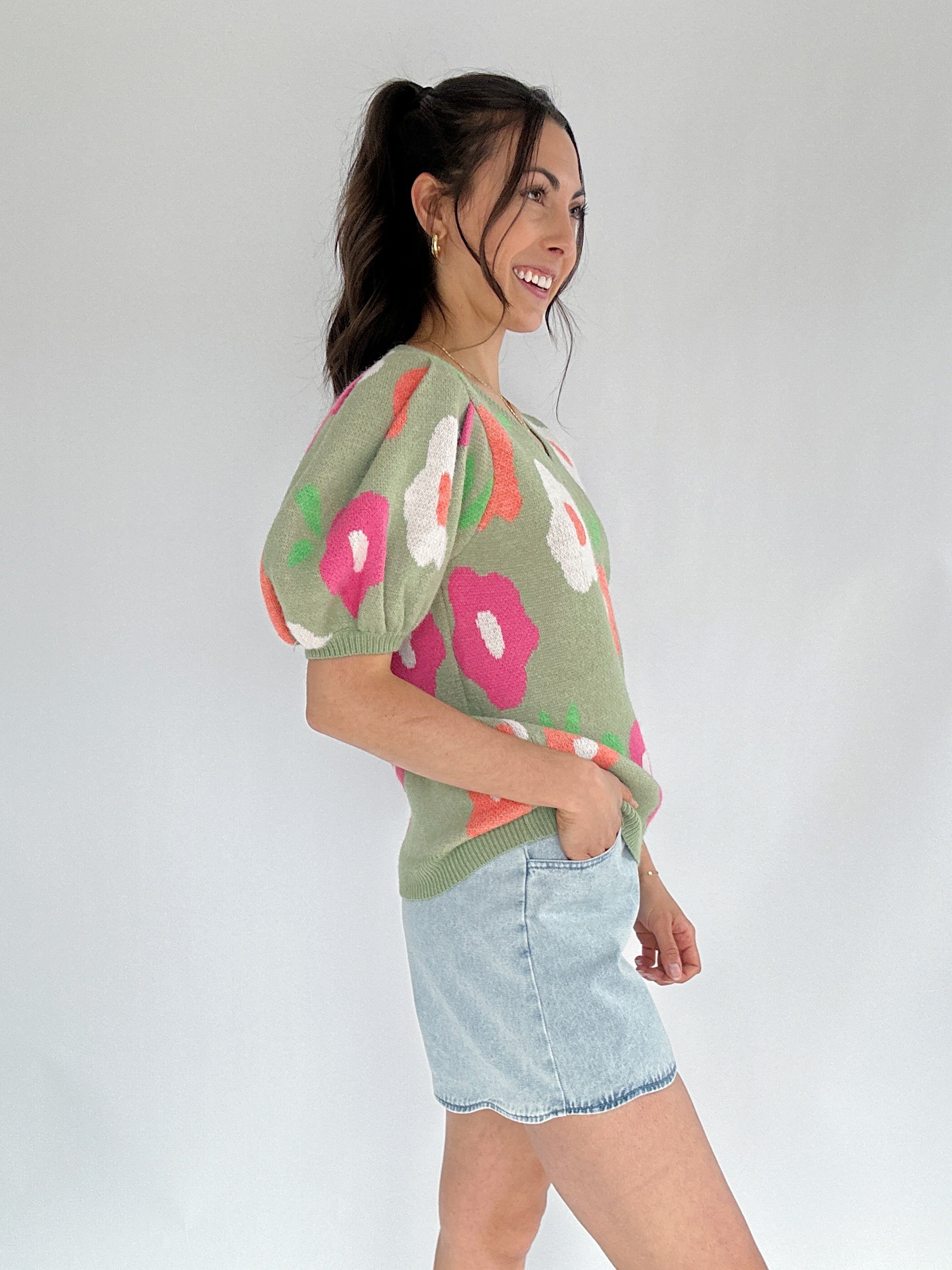 Lanie Floral Sweater Green Side