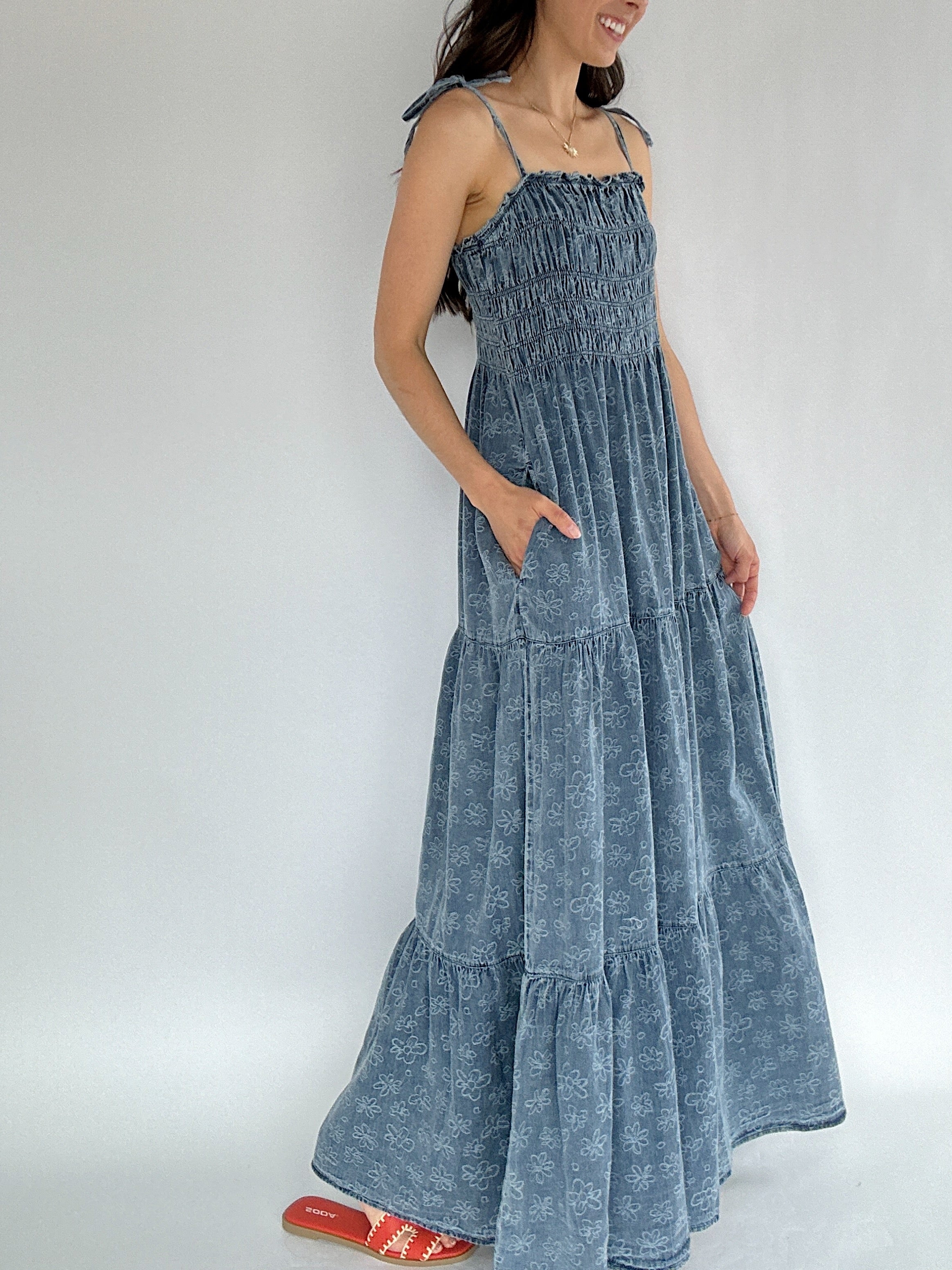 Lennox Denim Maxi Dress Side
