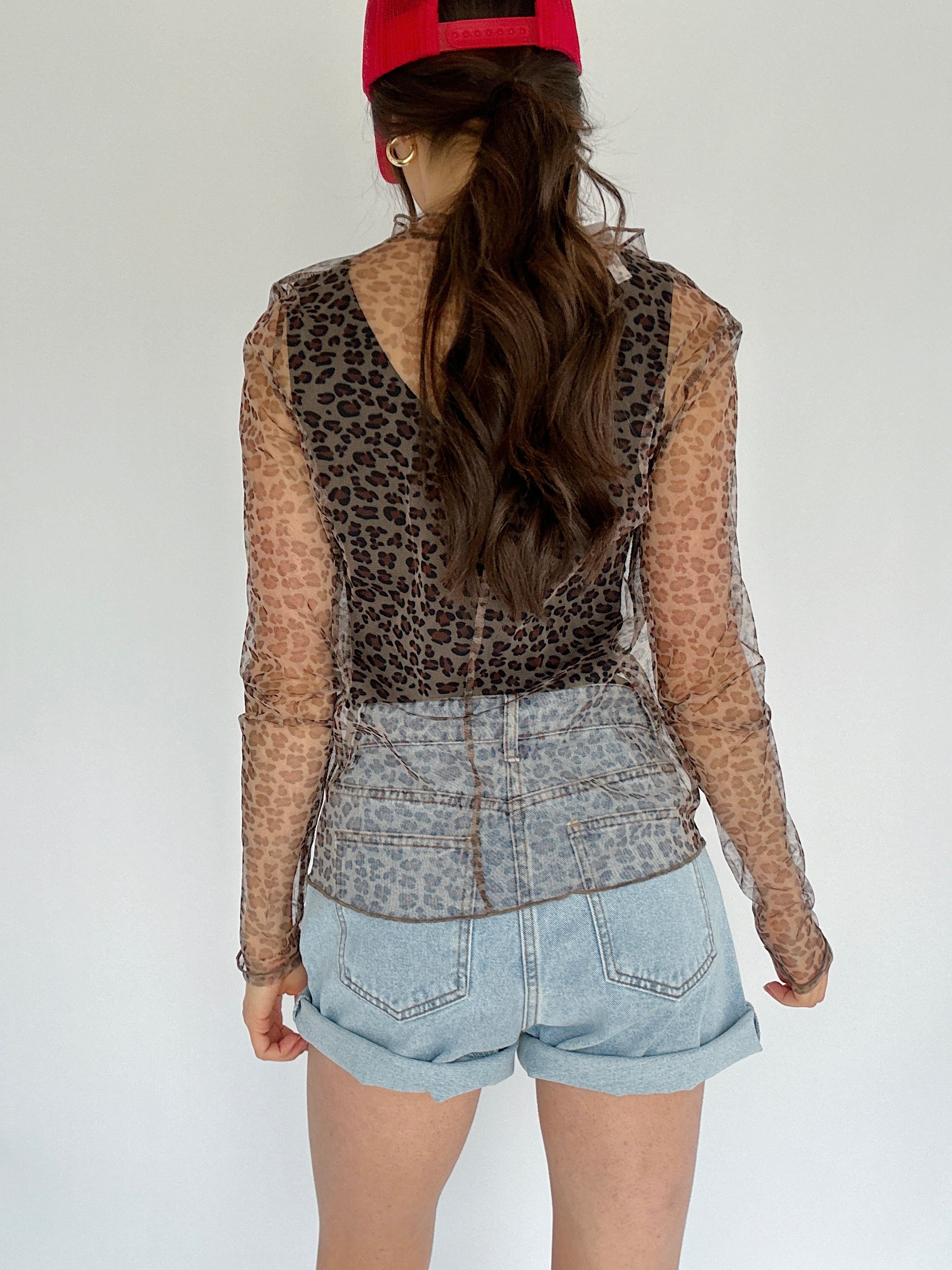 Leopard Mesh Long Sleeve Top Back