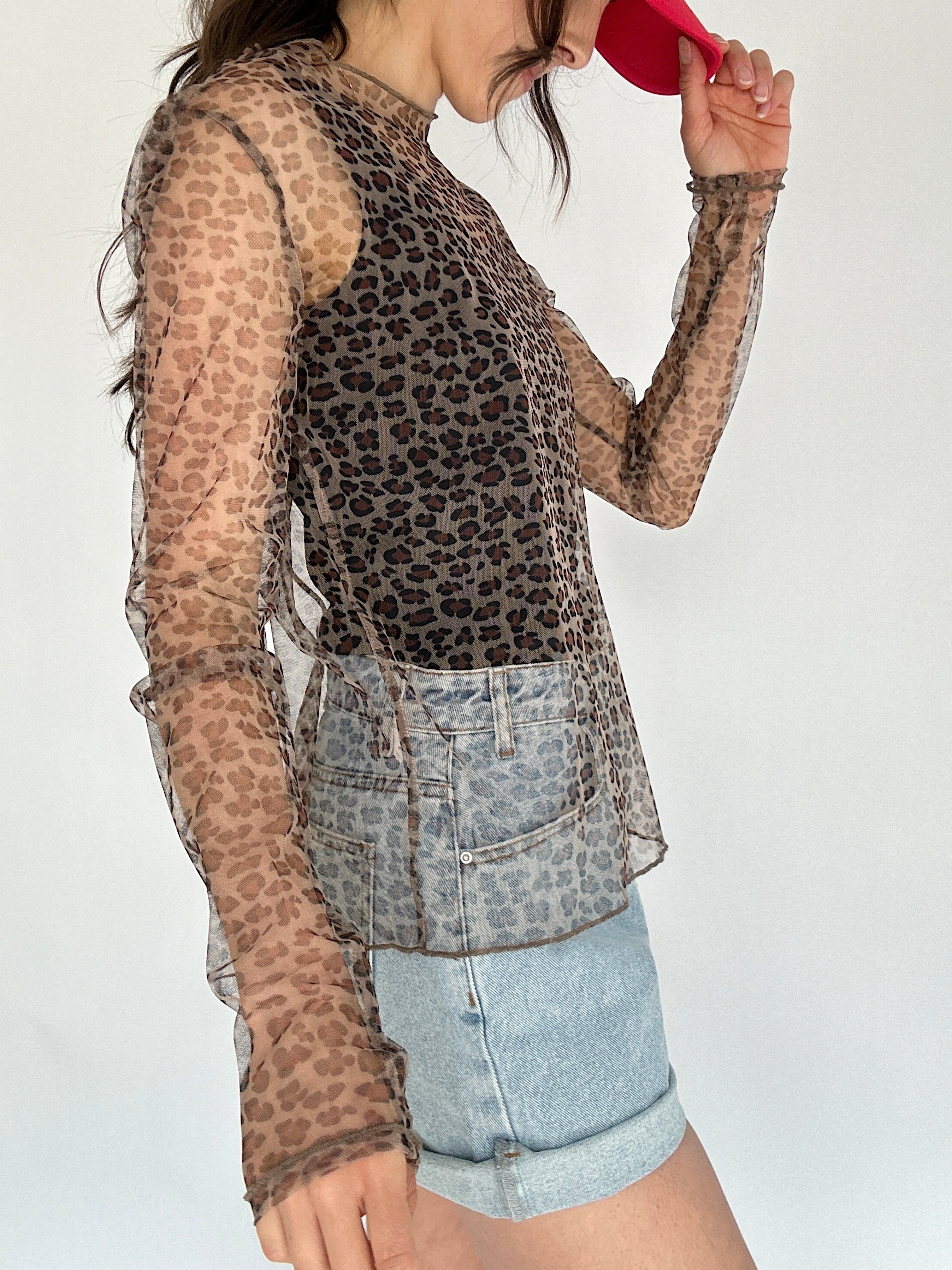 Leopard Mesh Long Sleeve Top Side