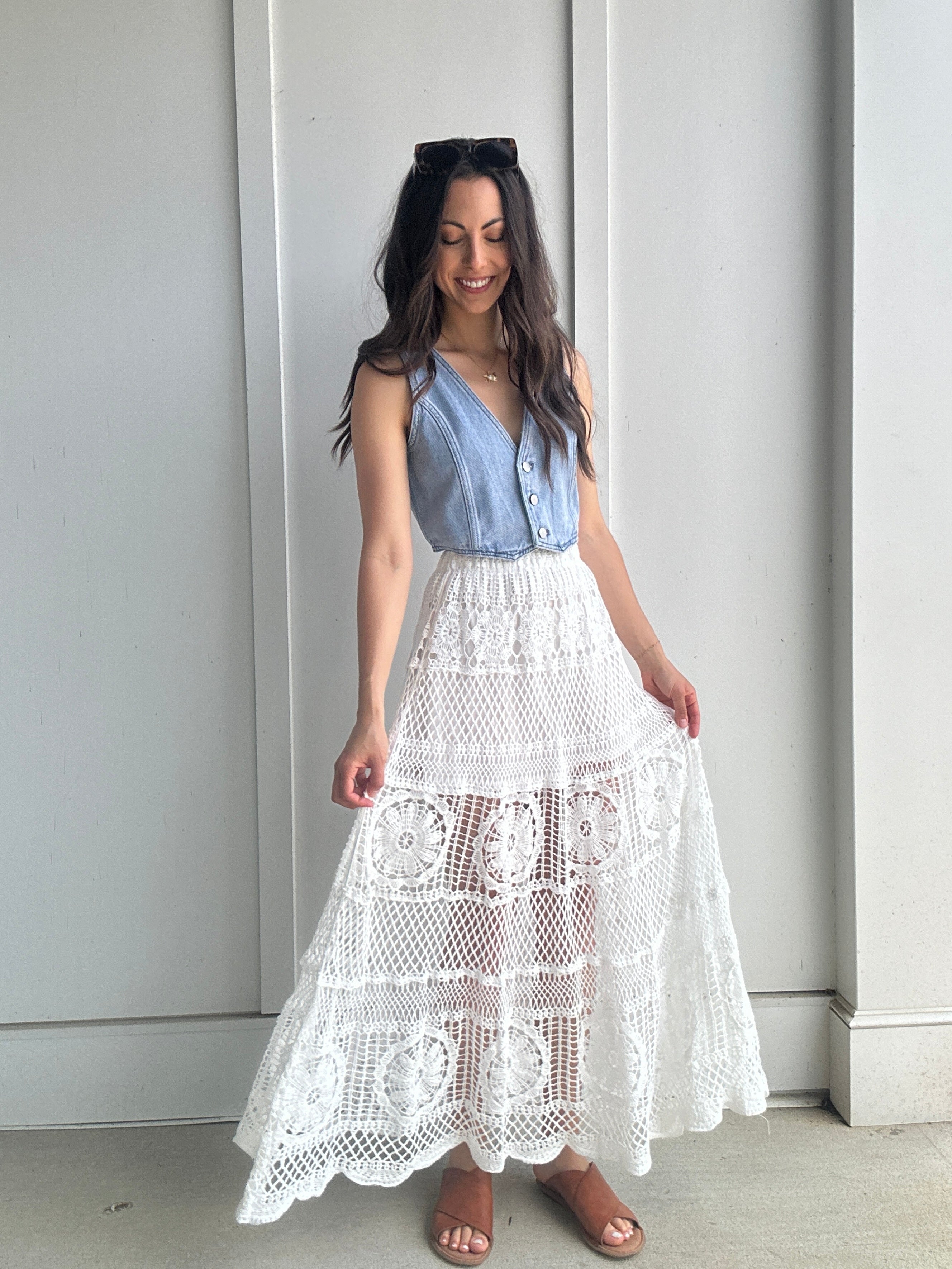 Lizzy Crochet Skirt With Denim Vest