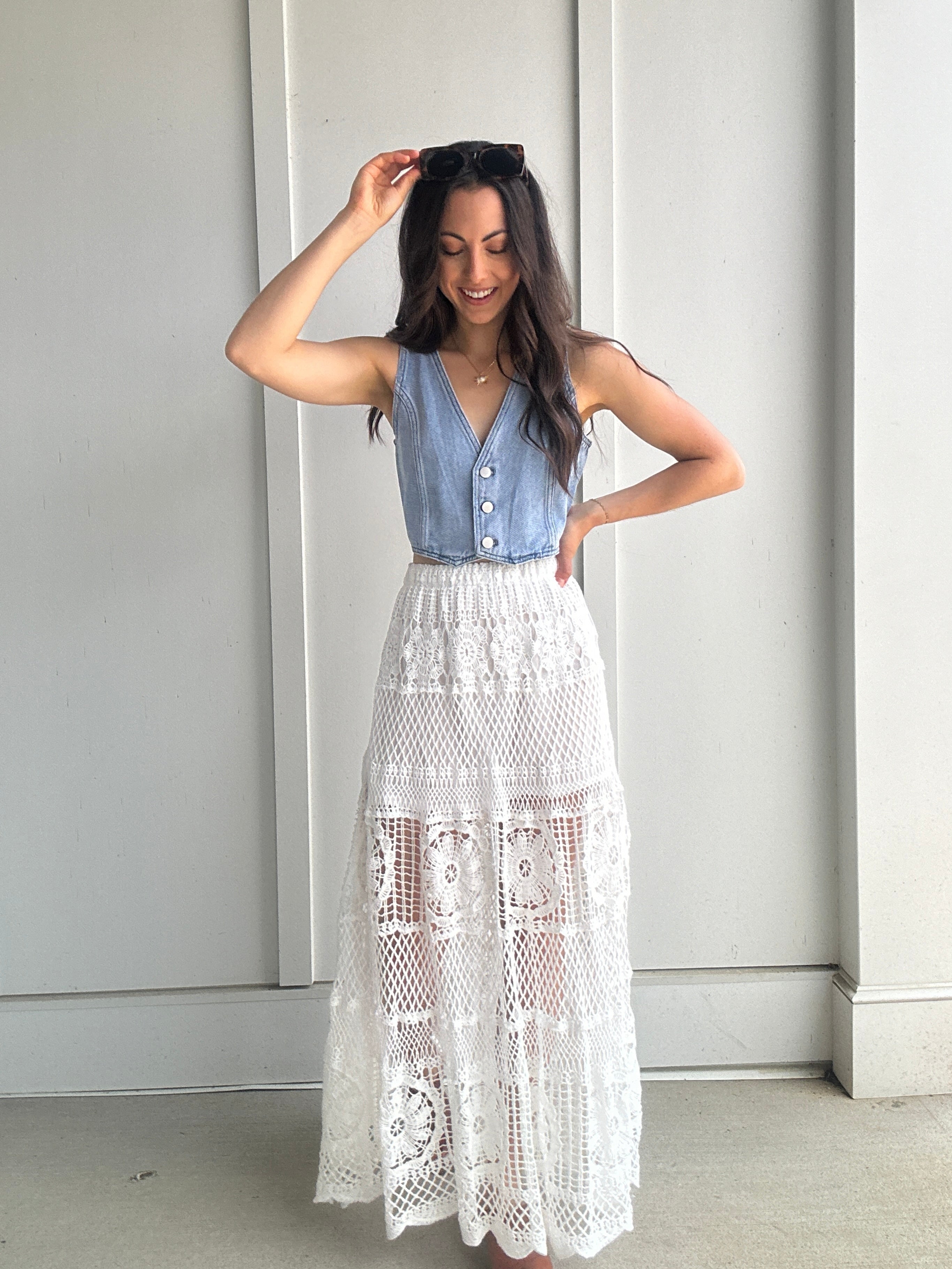 Lizzy Crochet Skirt With Denim Vest