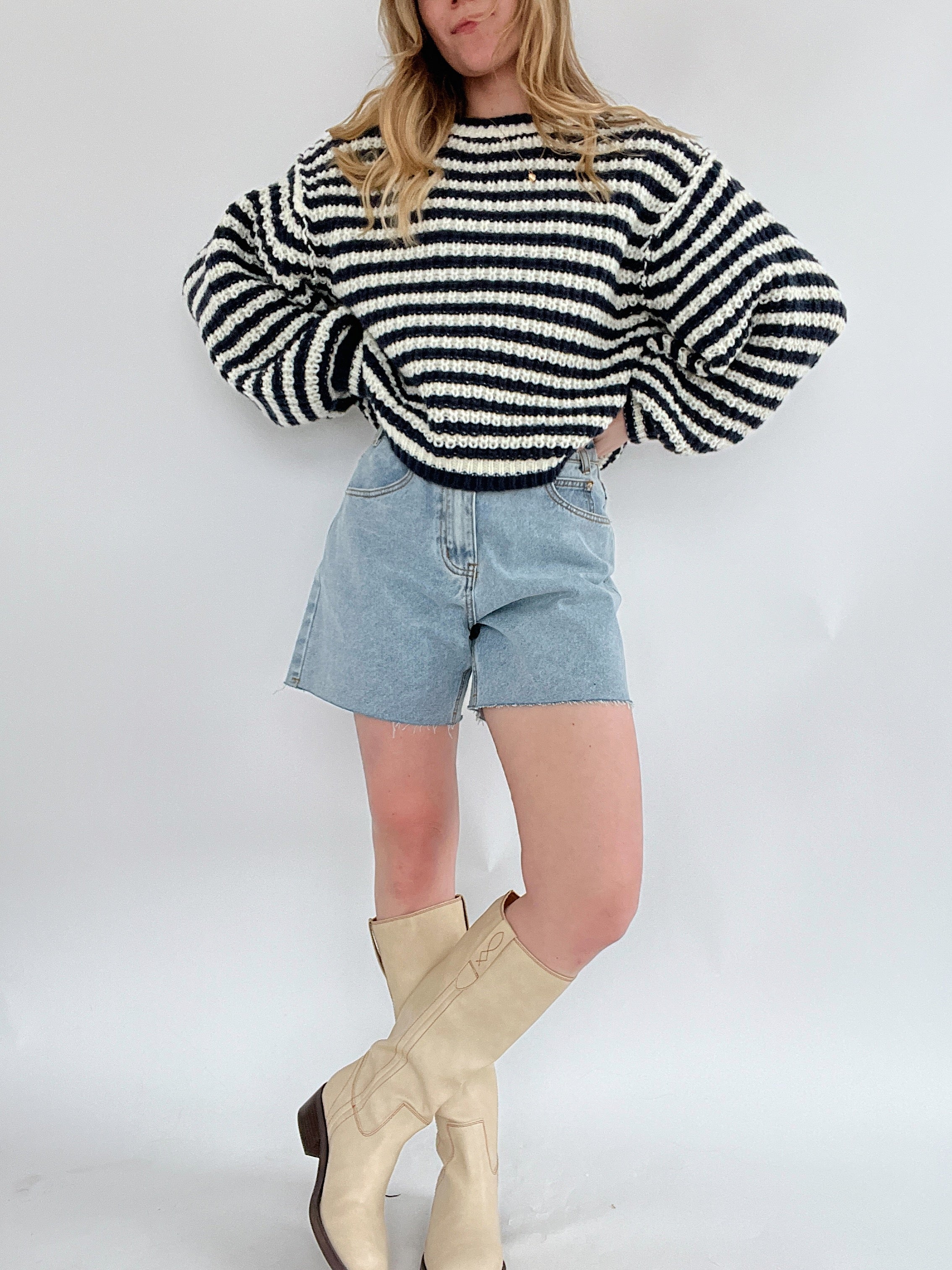 Lonesome Days Denim Shorts With Sweater