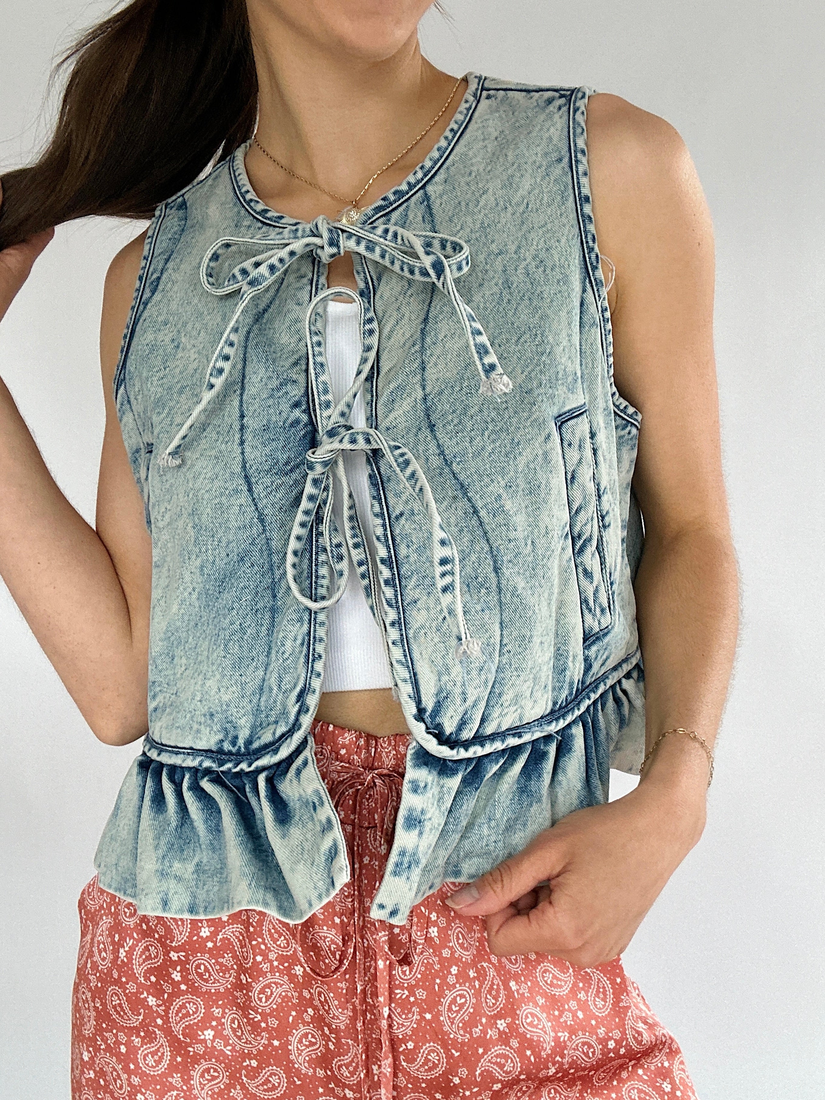 Maeson Ruffle Denim Vest Front