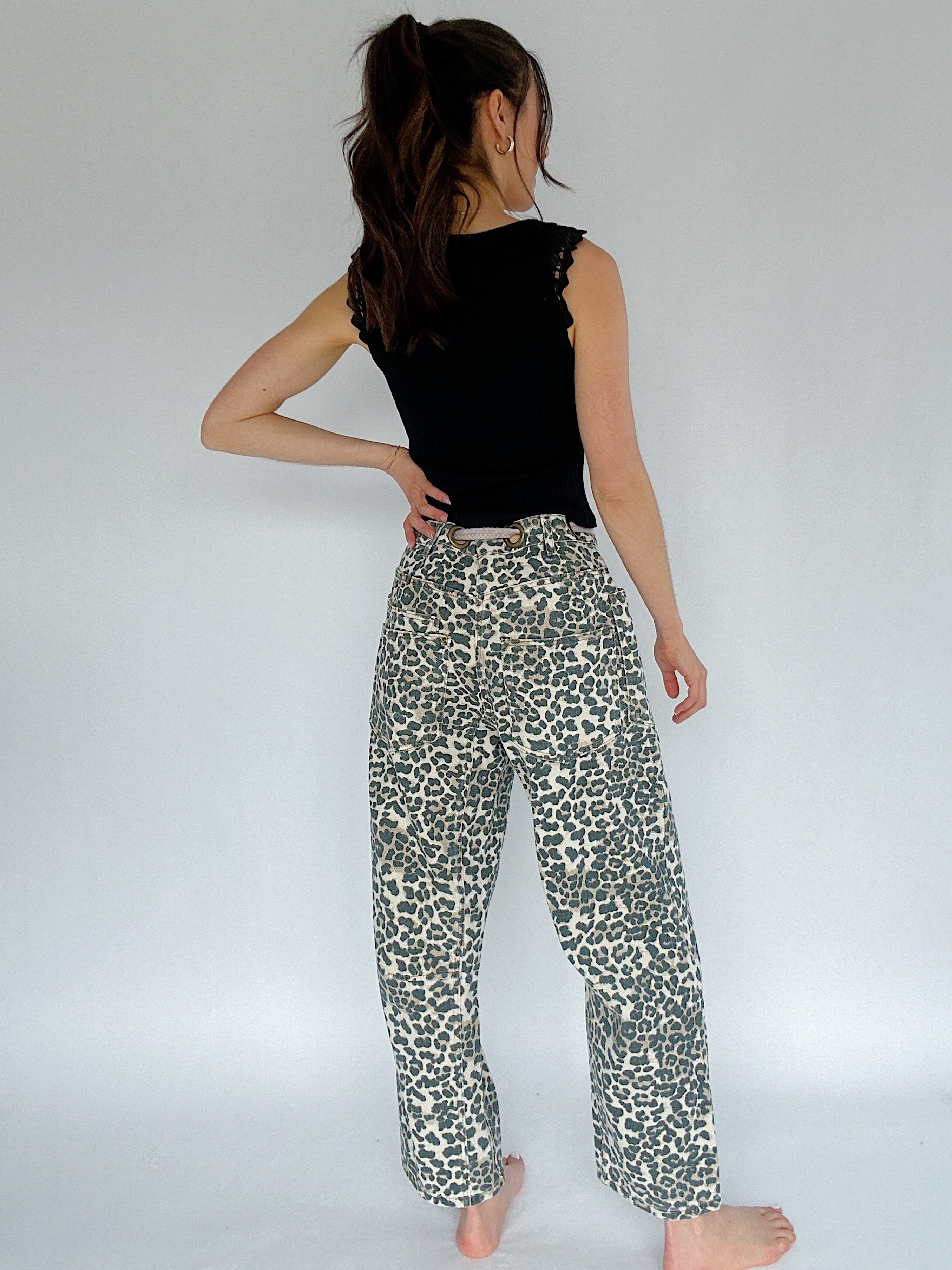 Makenzy Denim Pants Leopard Back