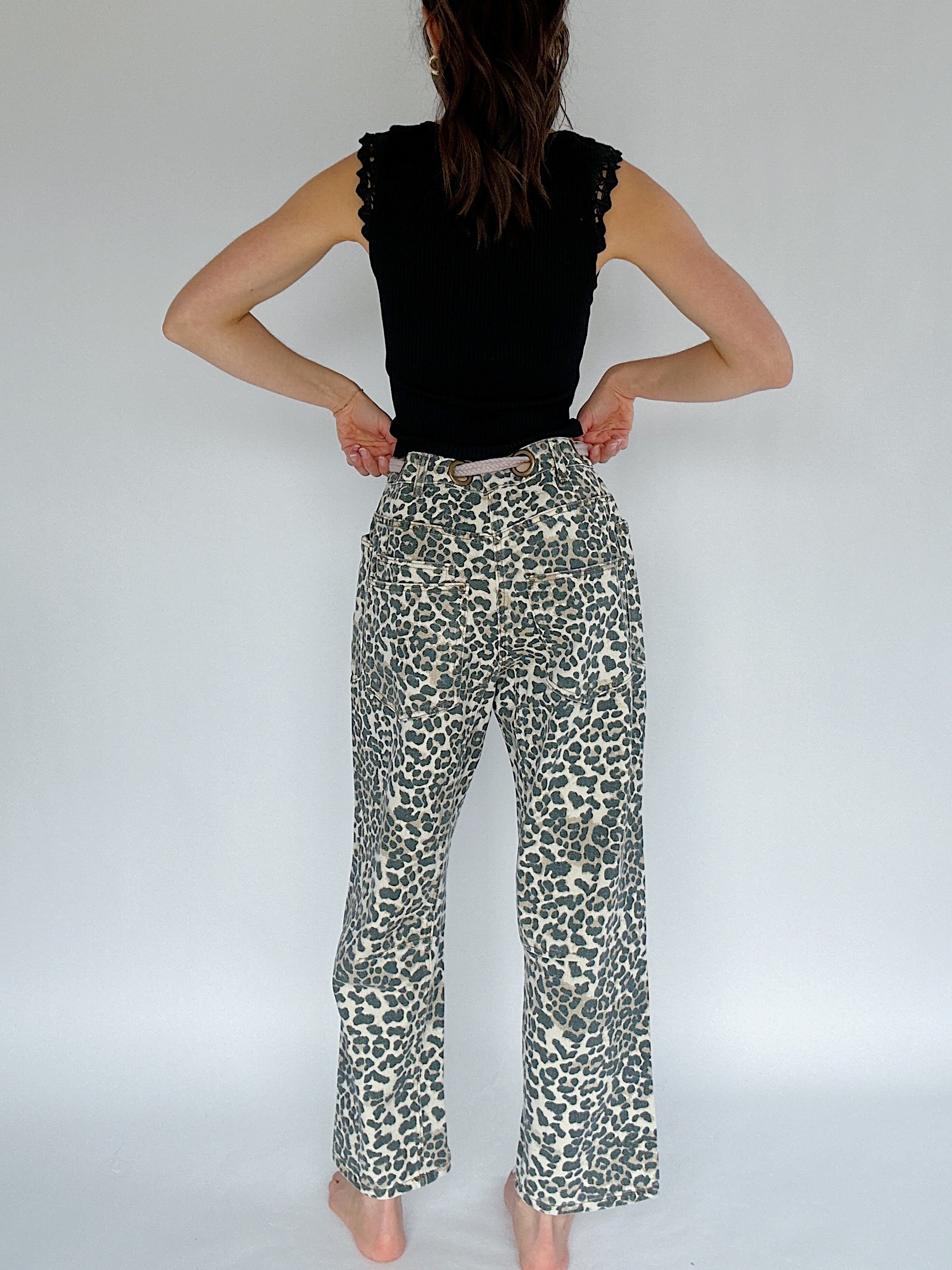 Makenzy Denim Pants Leopard Back