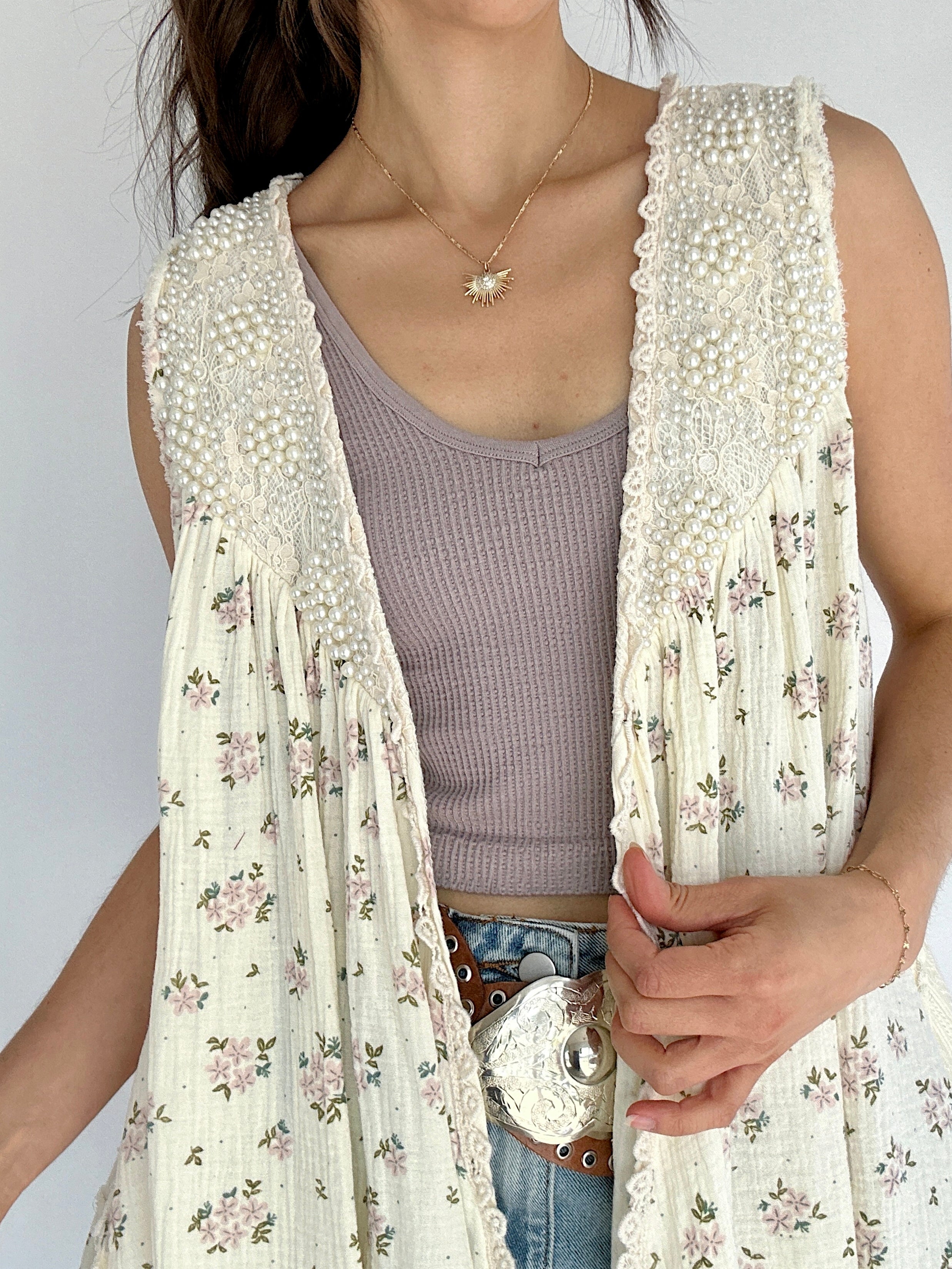 Megan Pearl Floral Vest Top Detail