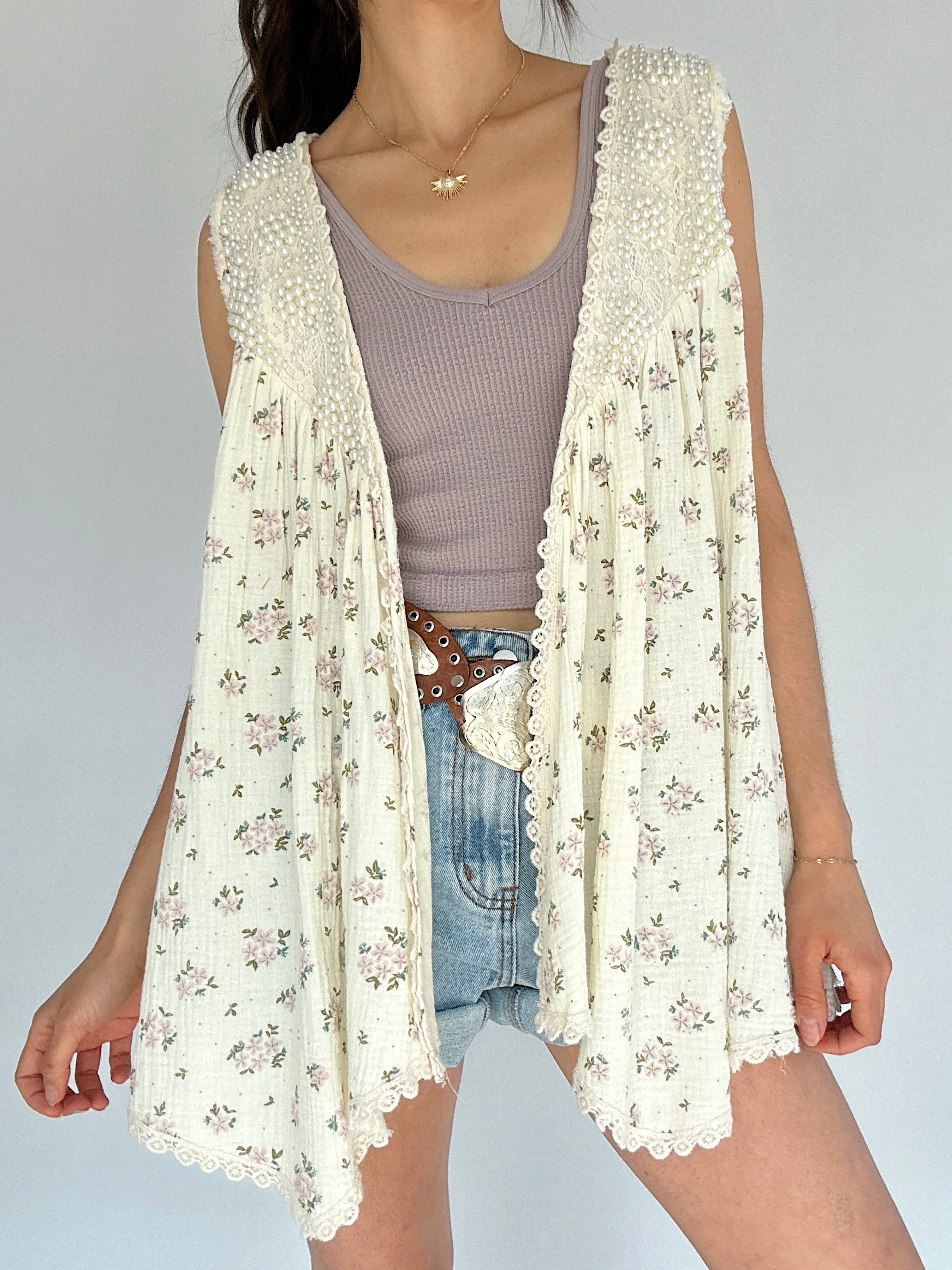 Megan Pearl Floral Vest Top Front