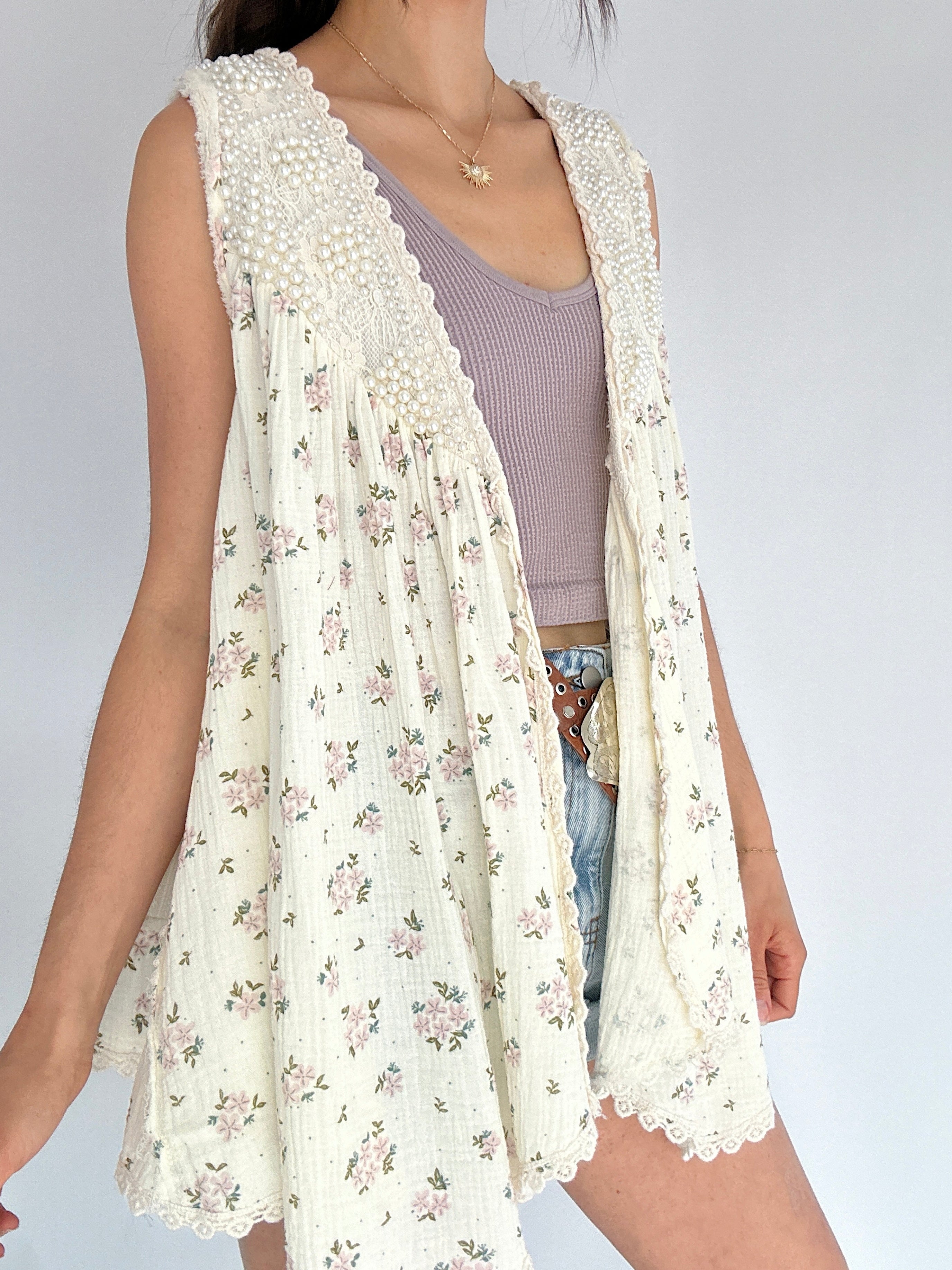 Megan Pearl Floral Vest Top Side