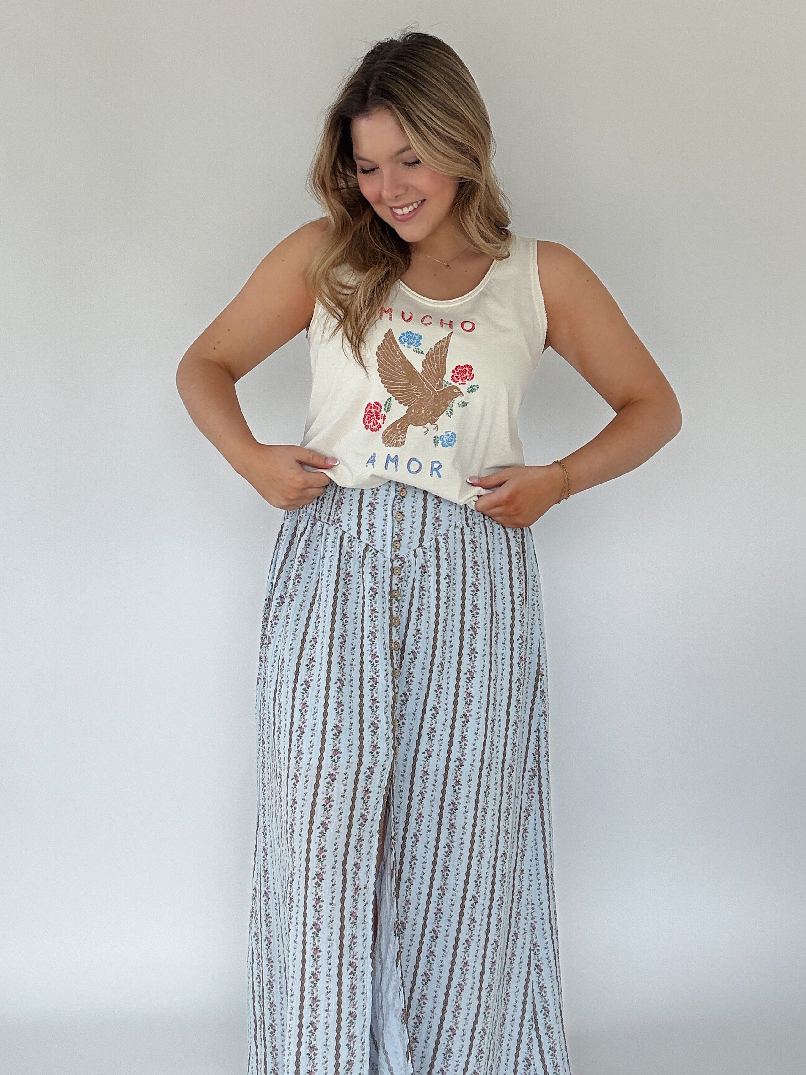 Memoir Floral Maxi Skirt - Periwinkle with Mucho Amor Tank