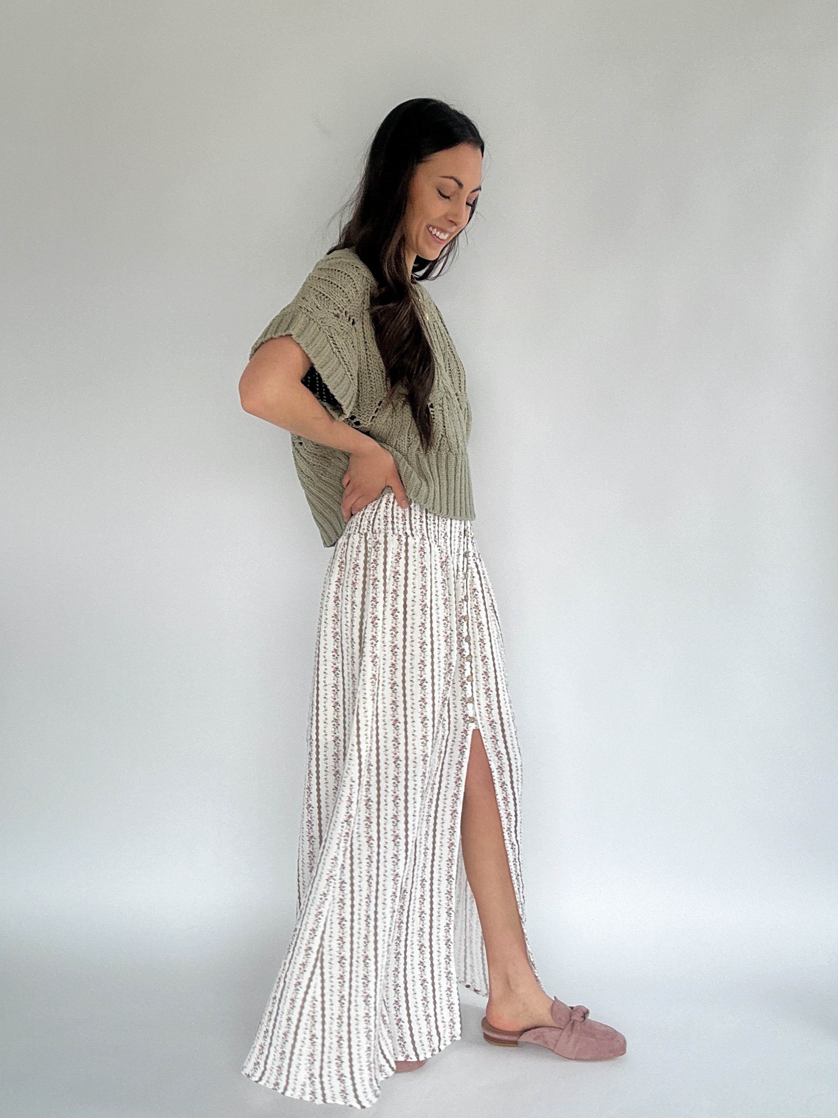 Memoir Floral Maxi Skirt - Cream Side